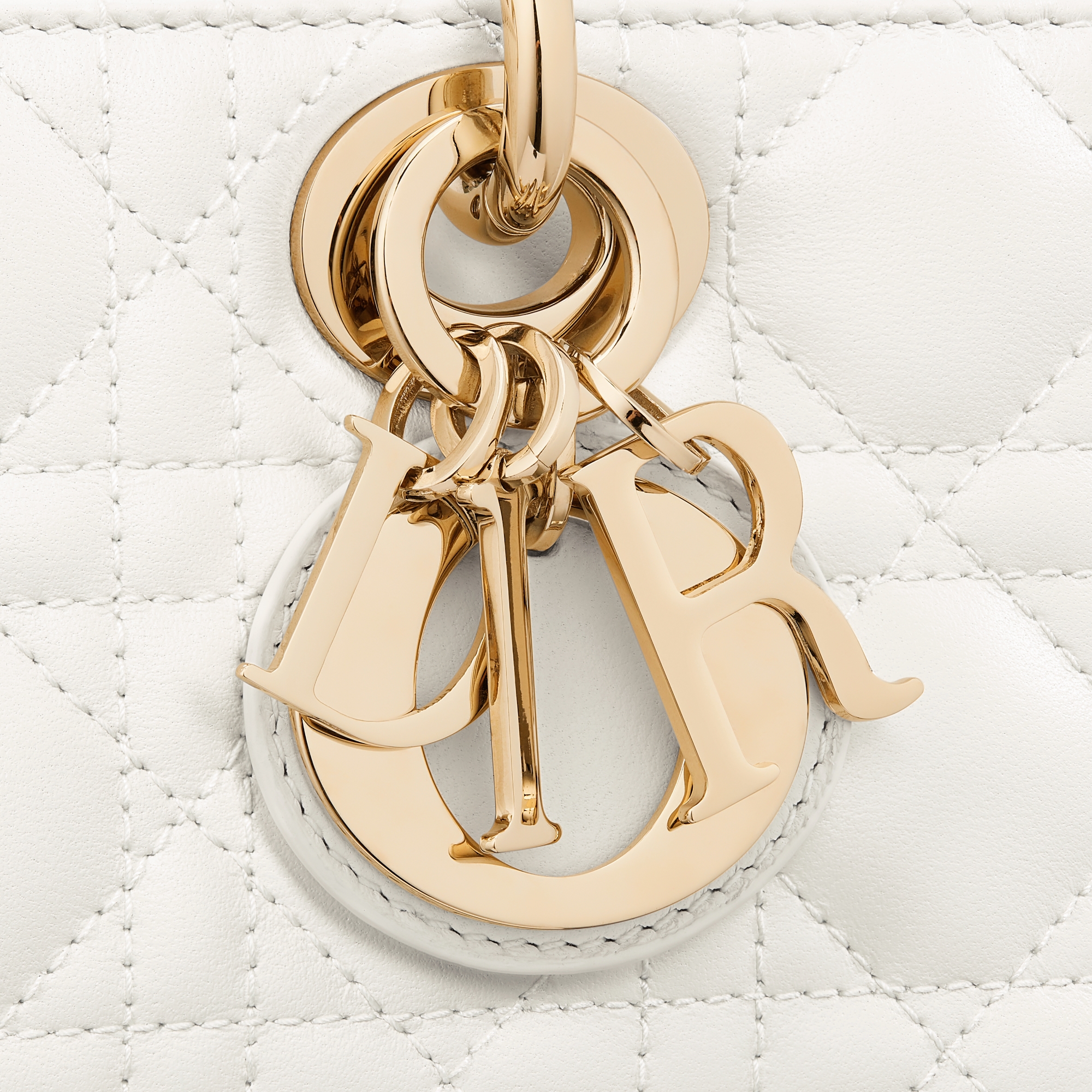 小号 Lady D-Joy 手袋 奶白色羊皮革藤格纹 E09