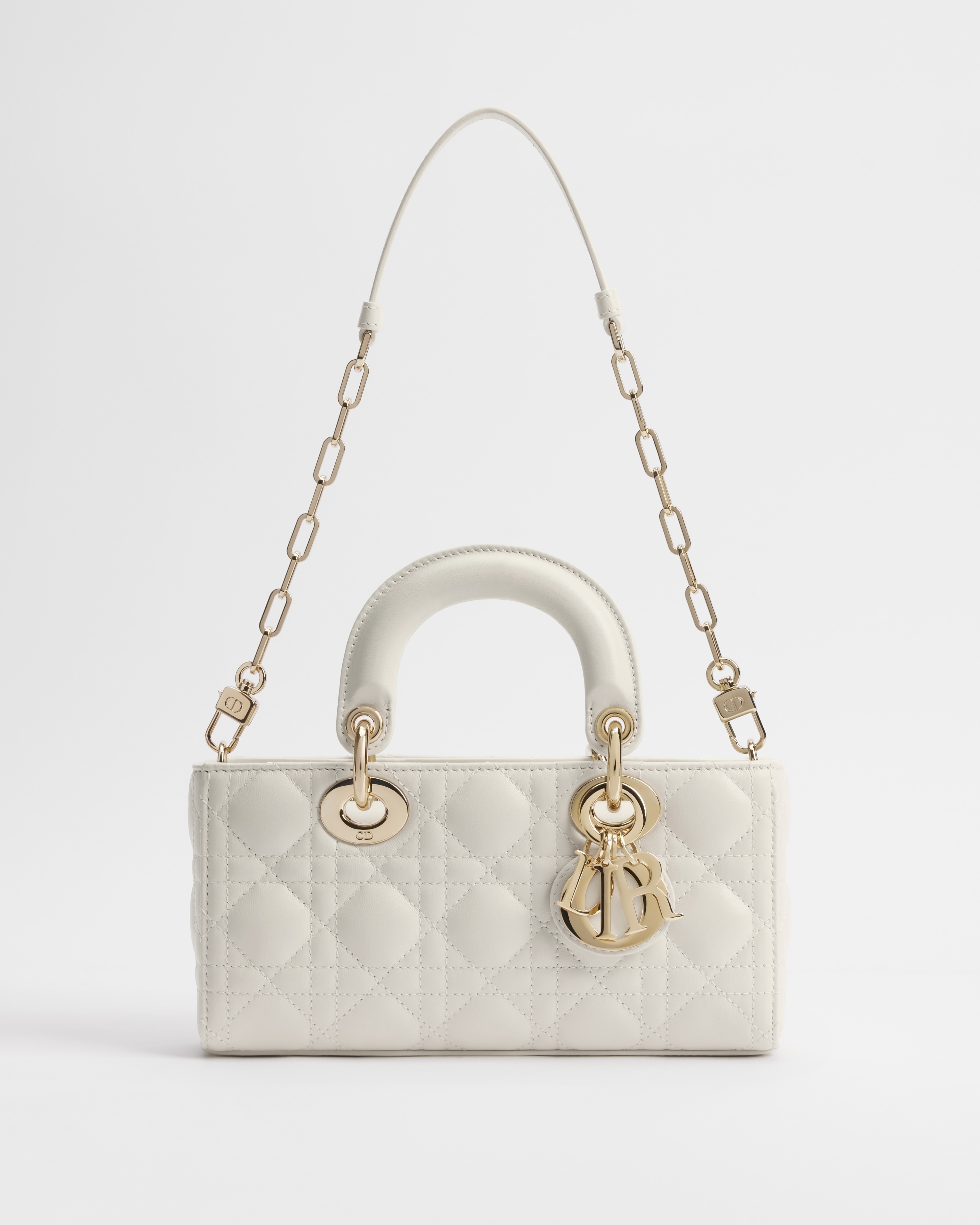 小号 Lady D-Joy 手袋 奶白色羊皮革藤格纹 E07