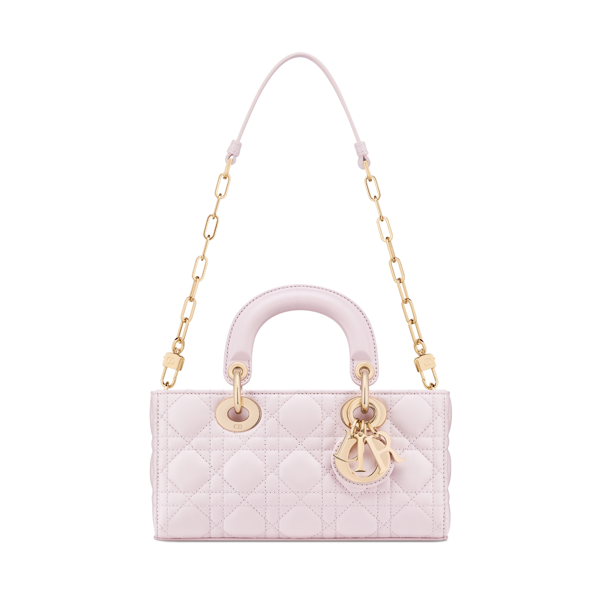 小号 Lady D-Joy 手袋 玫瑰红羊皮革藤格纹 E10