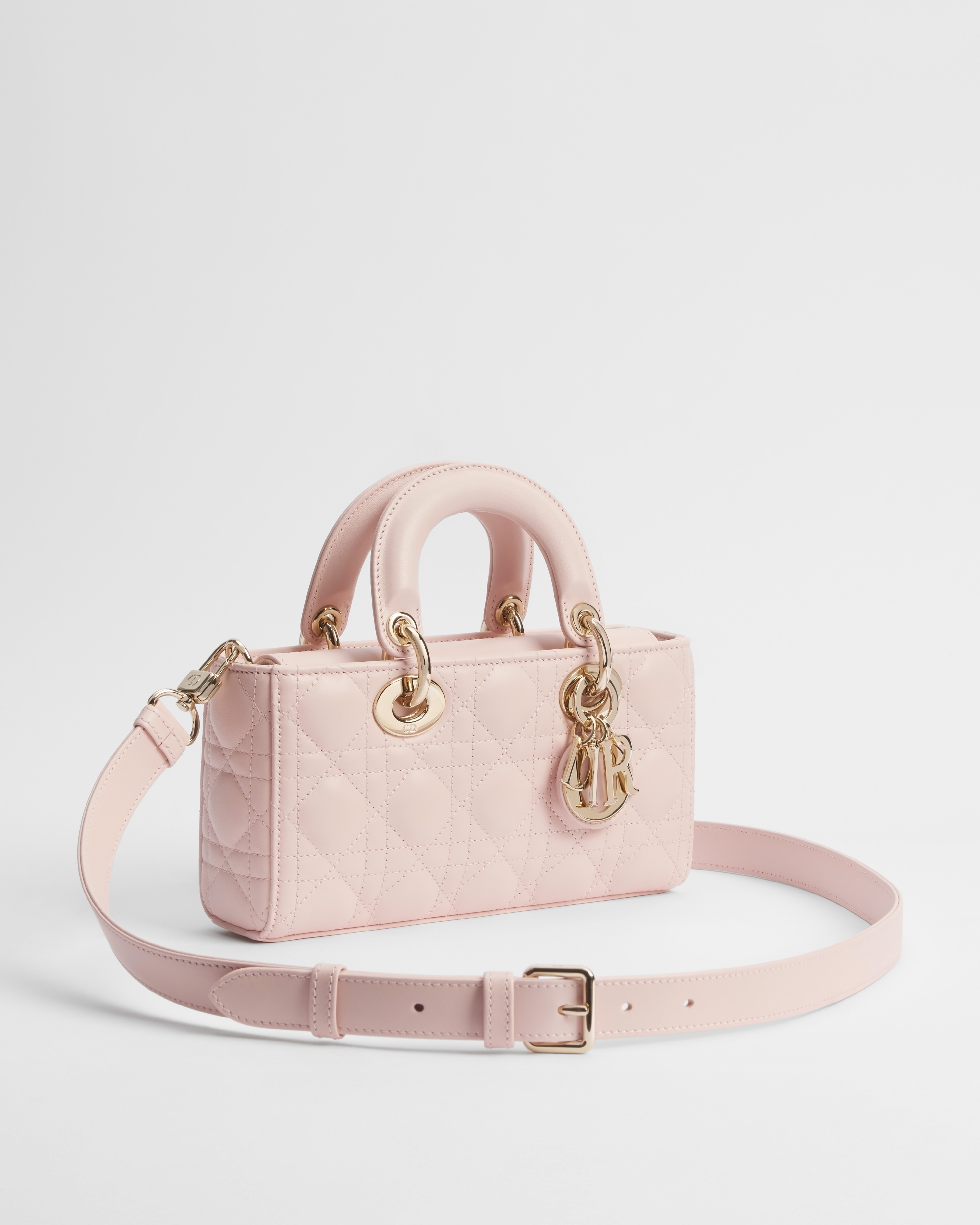 小号 Lady D-Joy 手袋 胭脂粉色羊皮革藤格纹 E03