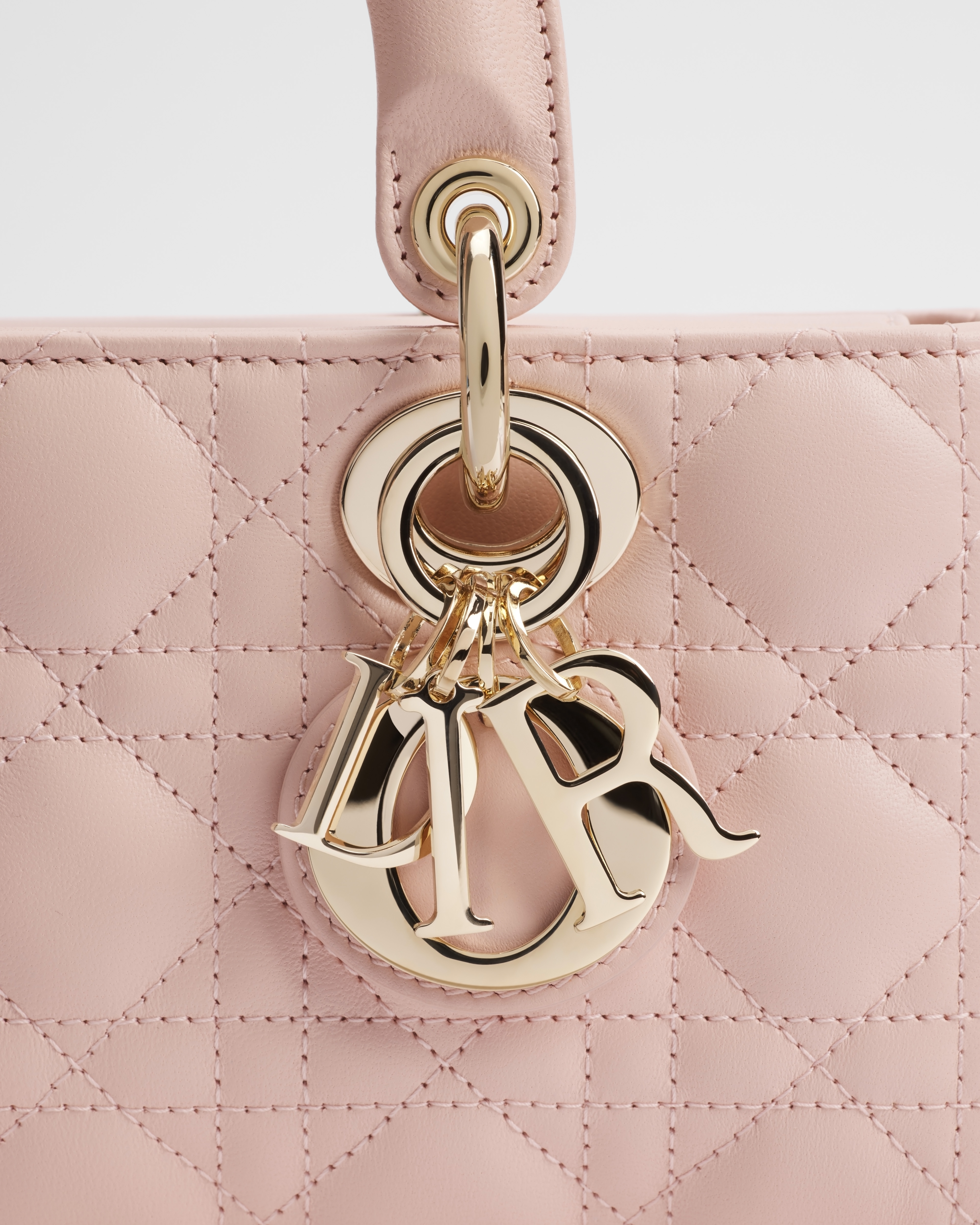 小号 Lady D-Joy 手袋 胭脂粉色羊皮革藤格纹 E09