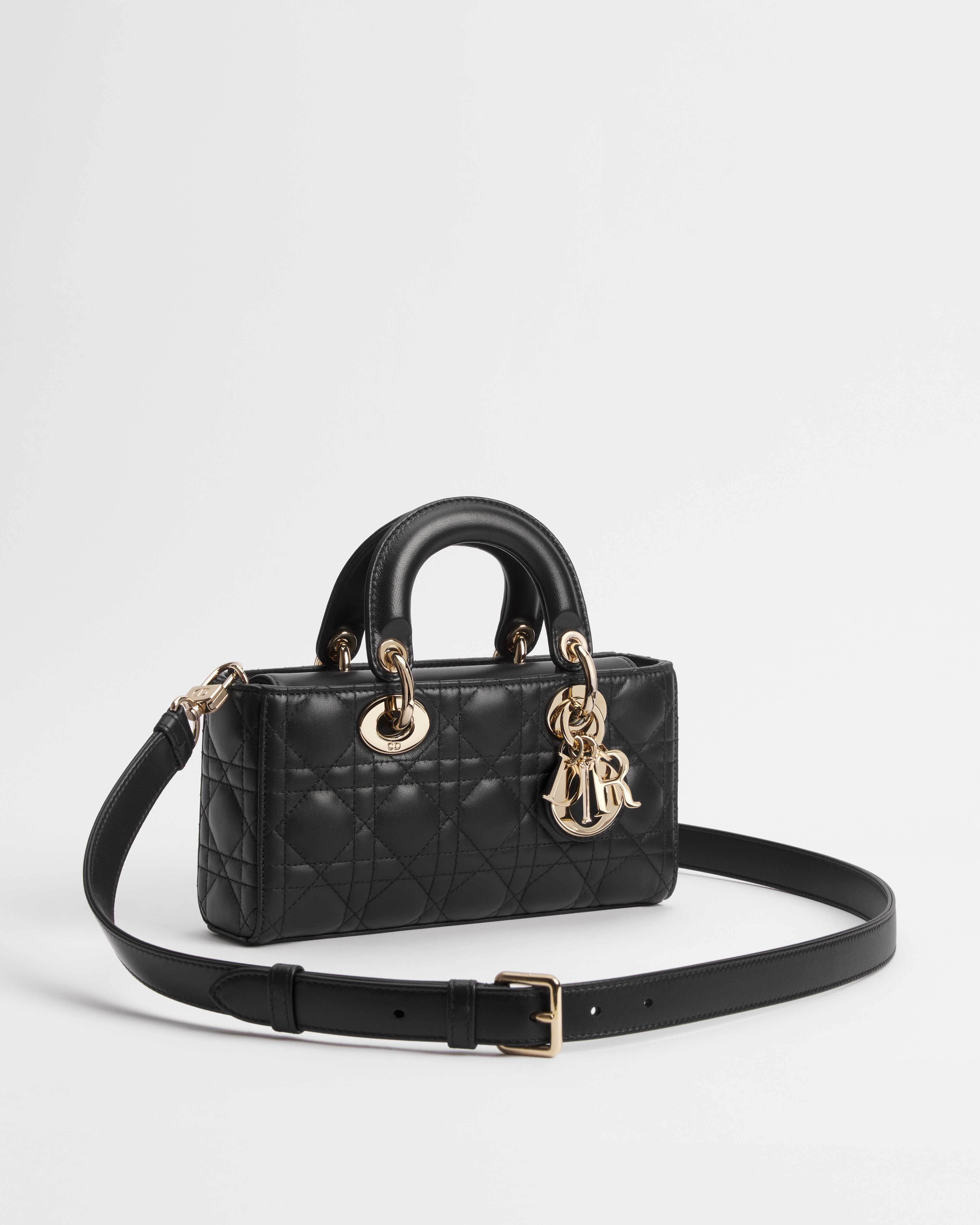 小号 Lady D-Joy 手袋 黑色羊皮革藤格纹 E03