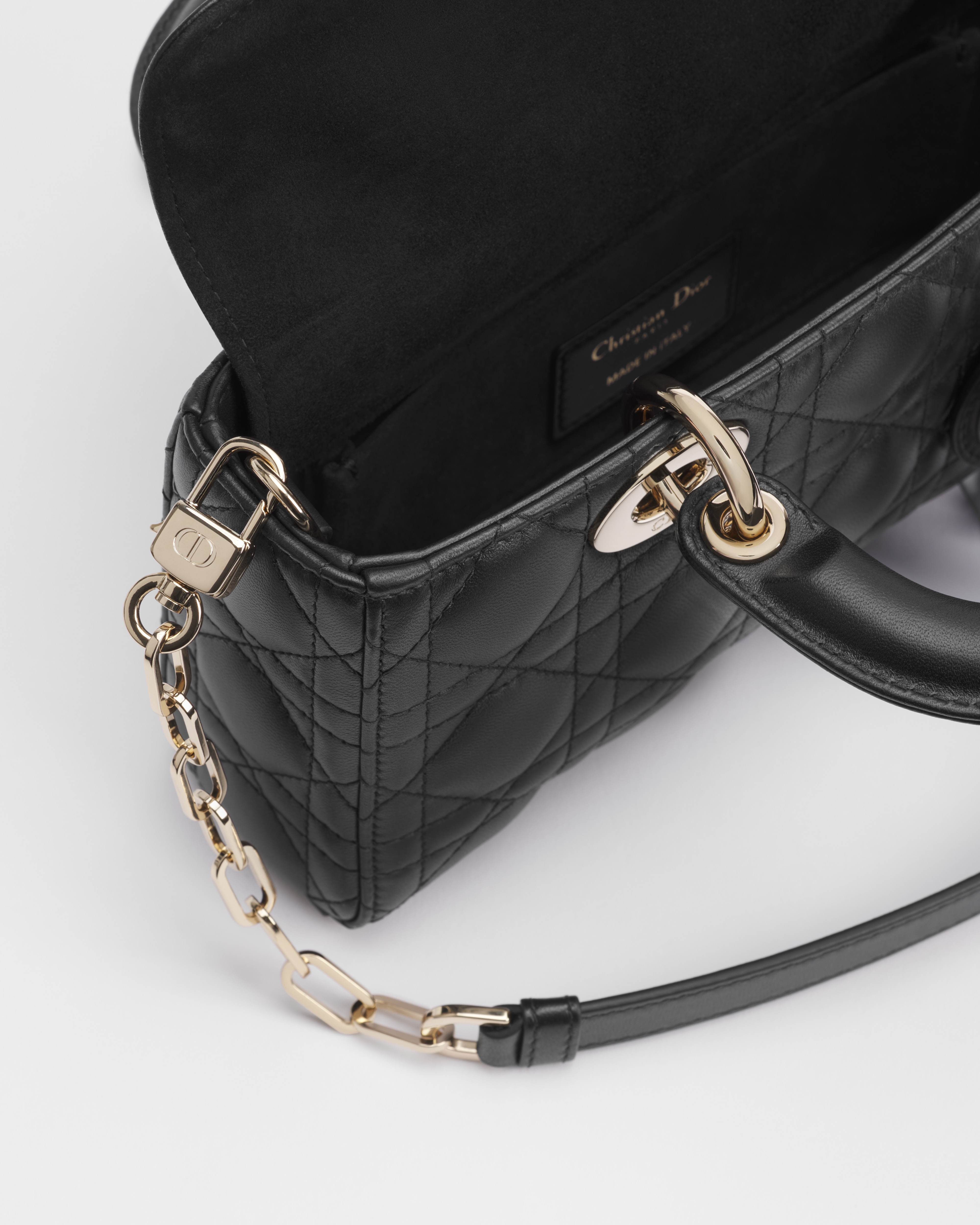 小号 Lady D-Joy 手袋 黑色羊皮革藤格纹 E06