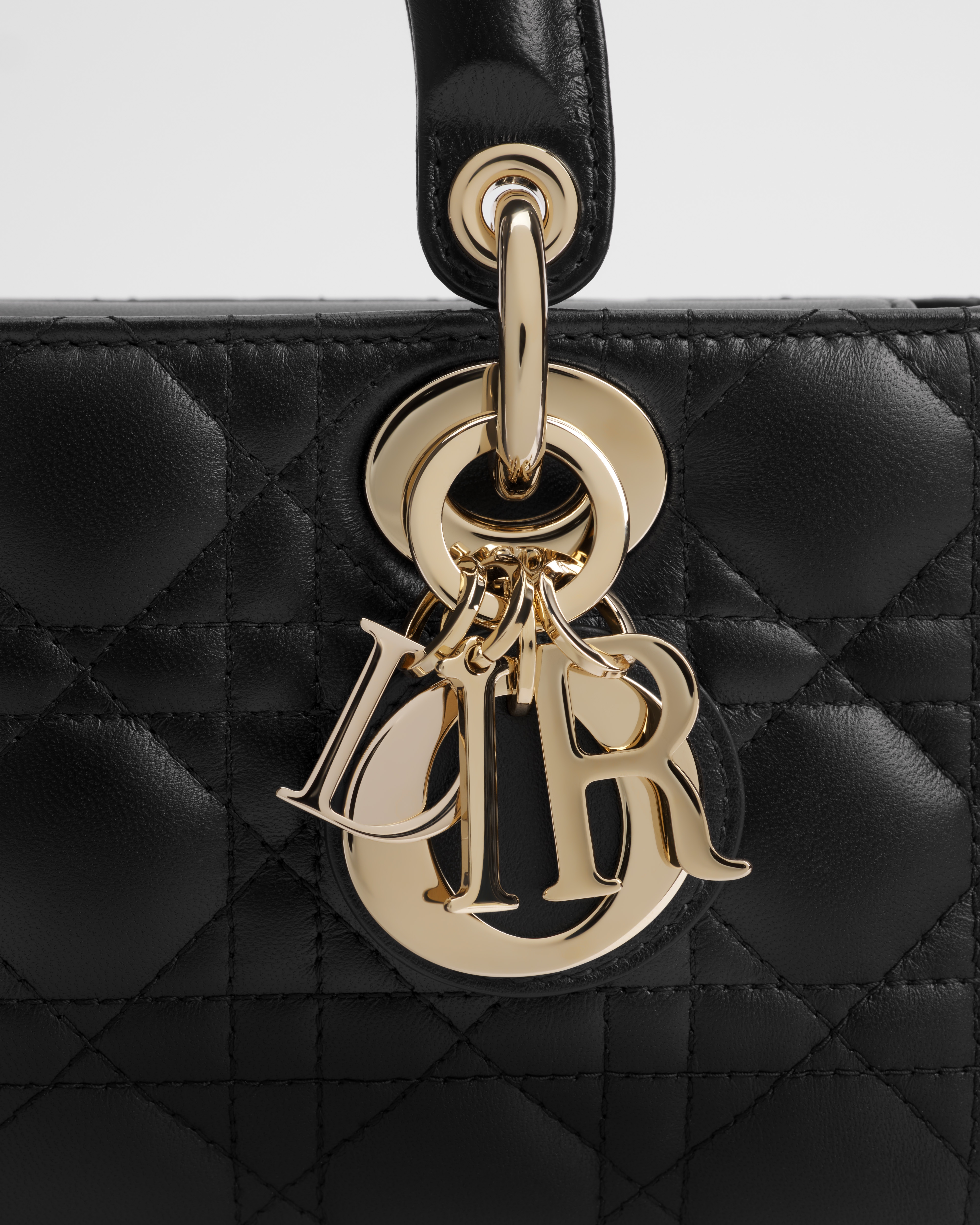 小号 Lady D-Joy 手袋 黑色羊皮革藤格纹 E09