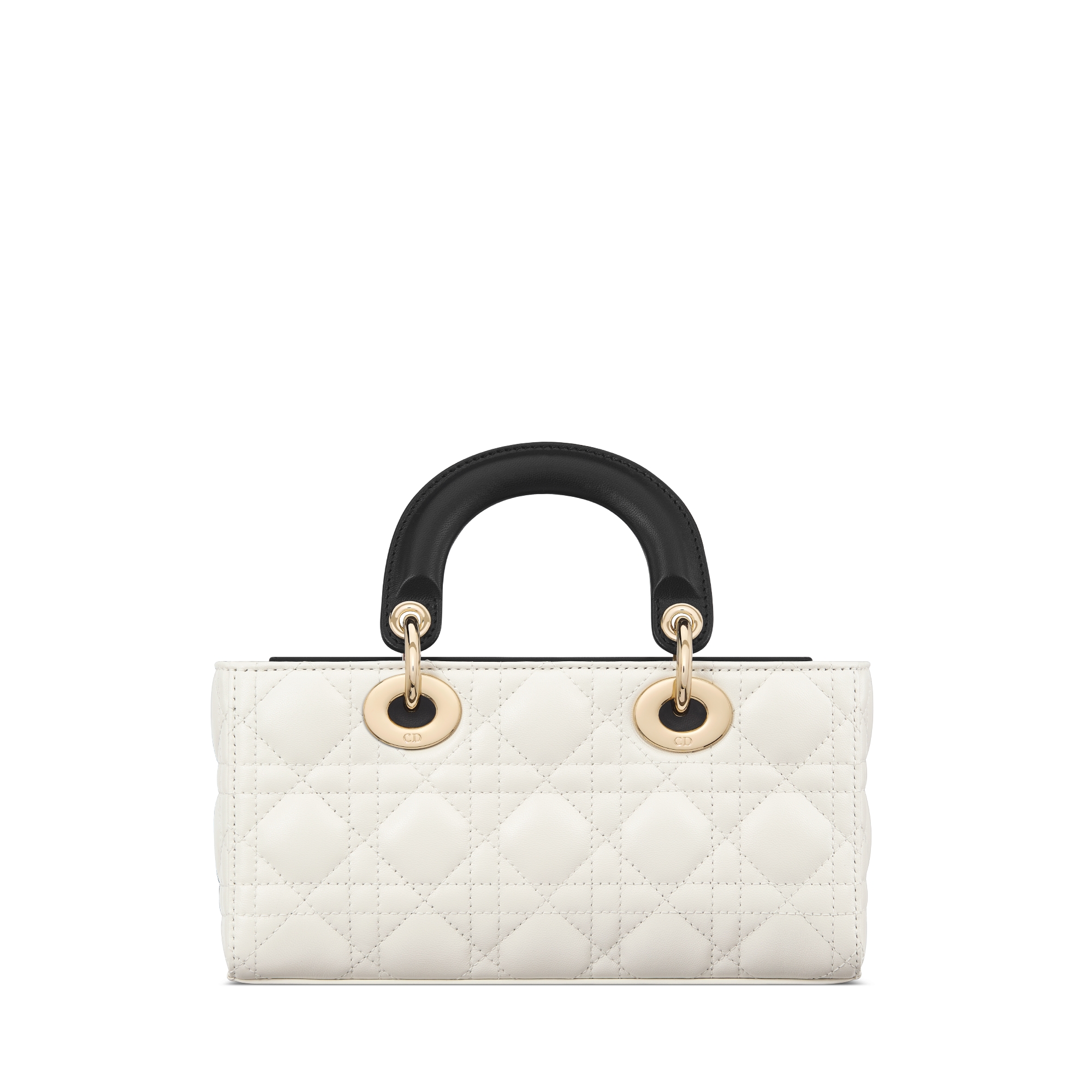 小号 Lady D-Joy 手袋 奶白色和黑色双色羊皮革藤格纹 E08