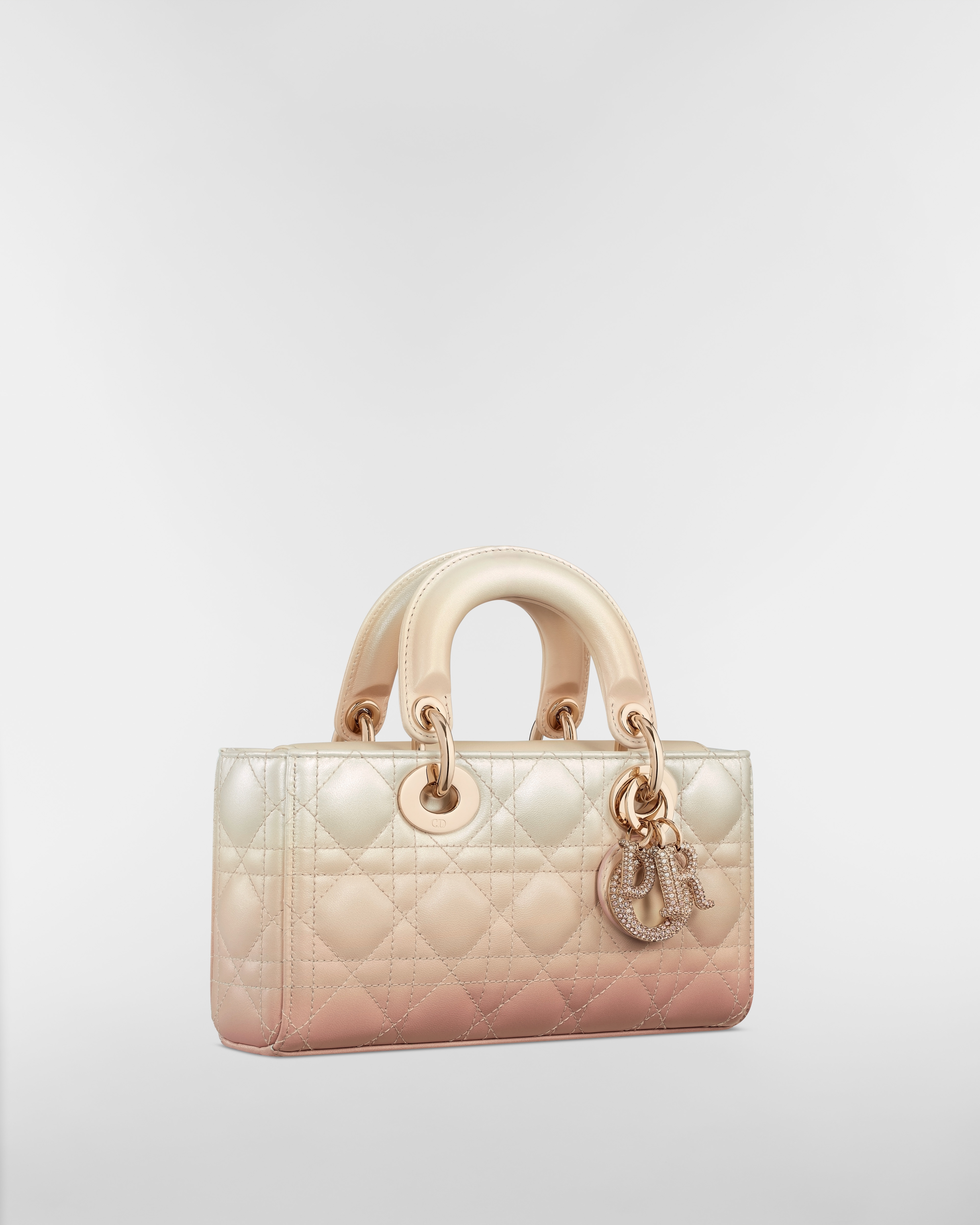 小号 Lady D-Joy 手袋 粉色和奶白色羊皮革藤格纹渐变效果 E03