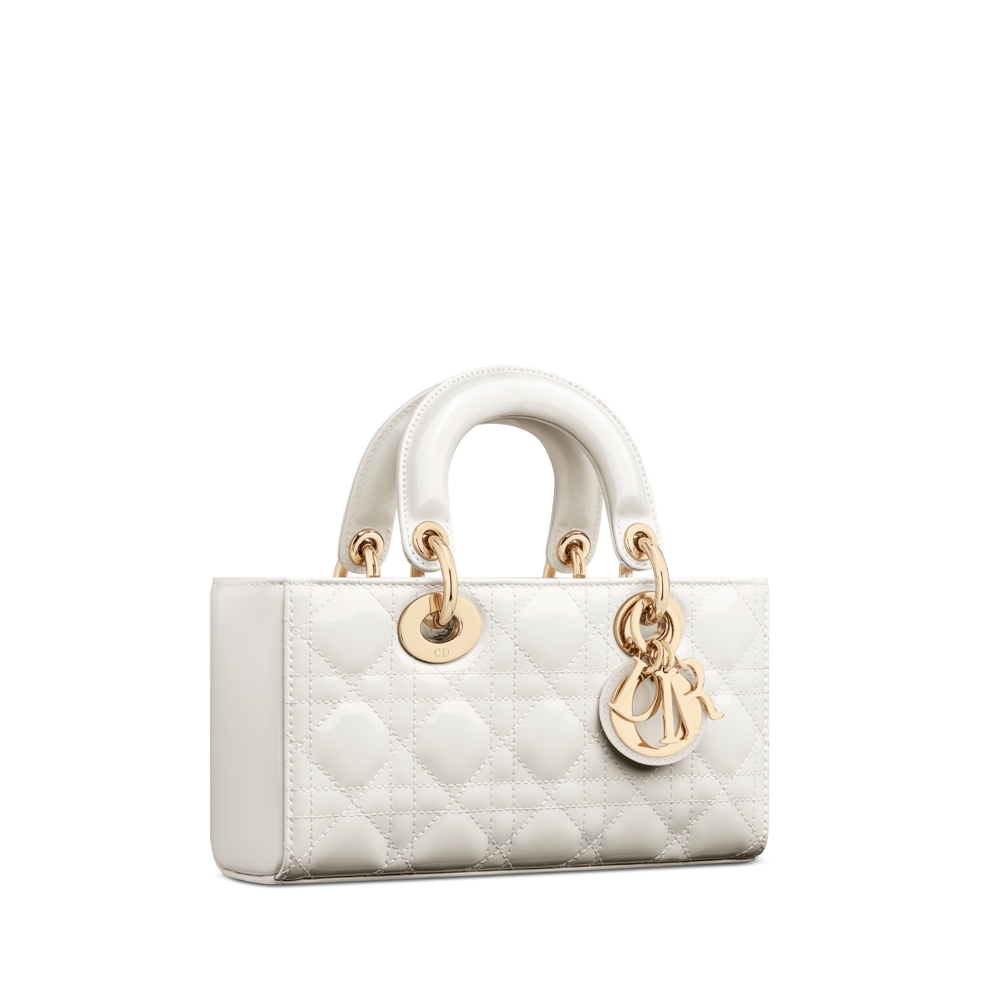 小号 Lady D-Joy 手袋 奶白色漆皮牛皮革藤格纹 E03