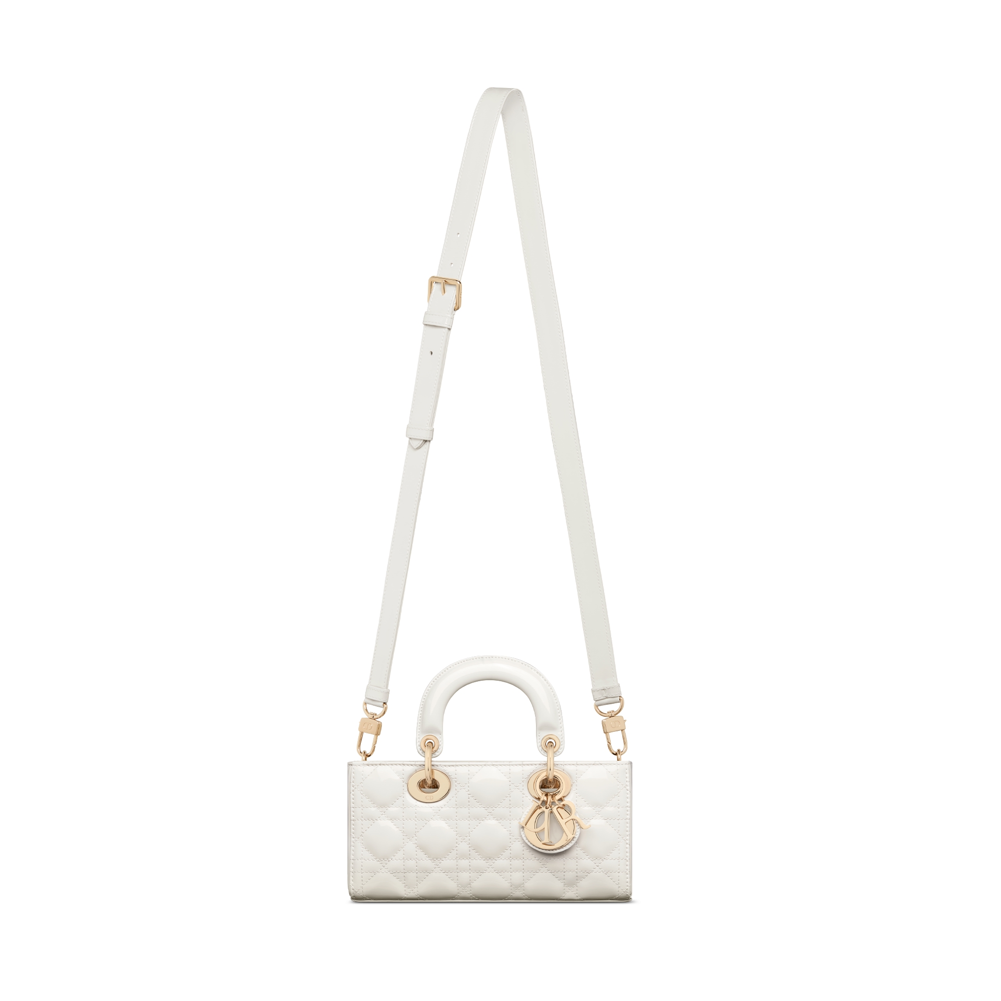 小号 Lady D-Joy 手袋 奶白色漆皮牛皮革藤格纹 E07