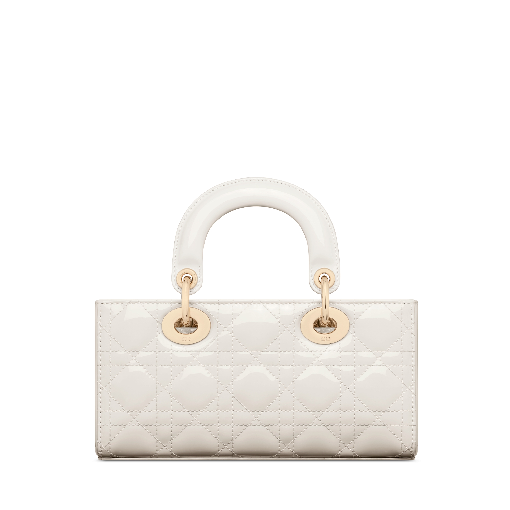 小号 Lady D-Joy 手袋 奶白色漆皮牛皮革藤格纹 E08