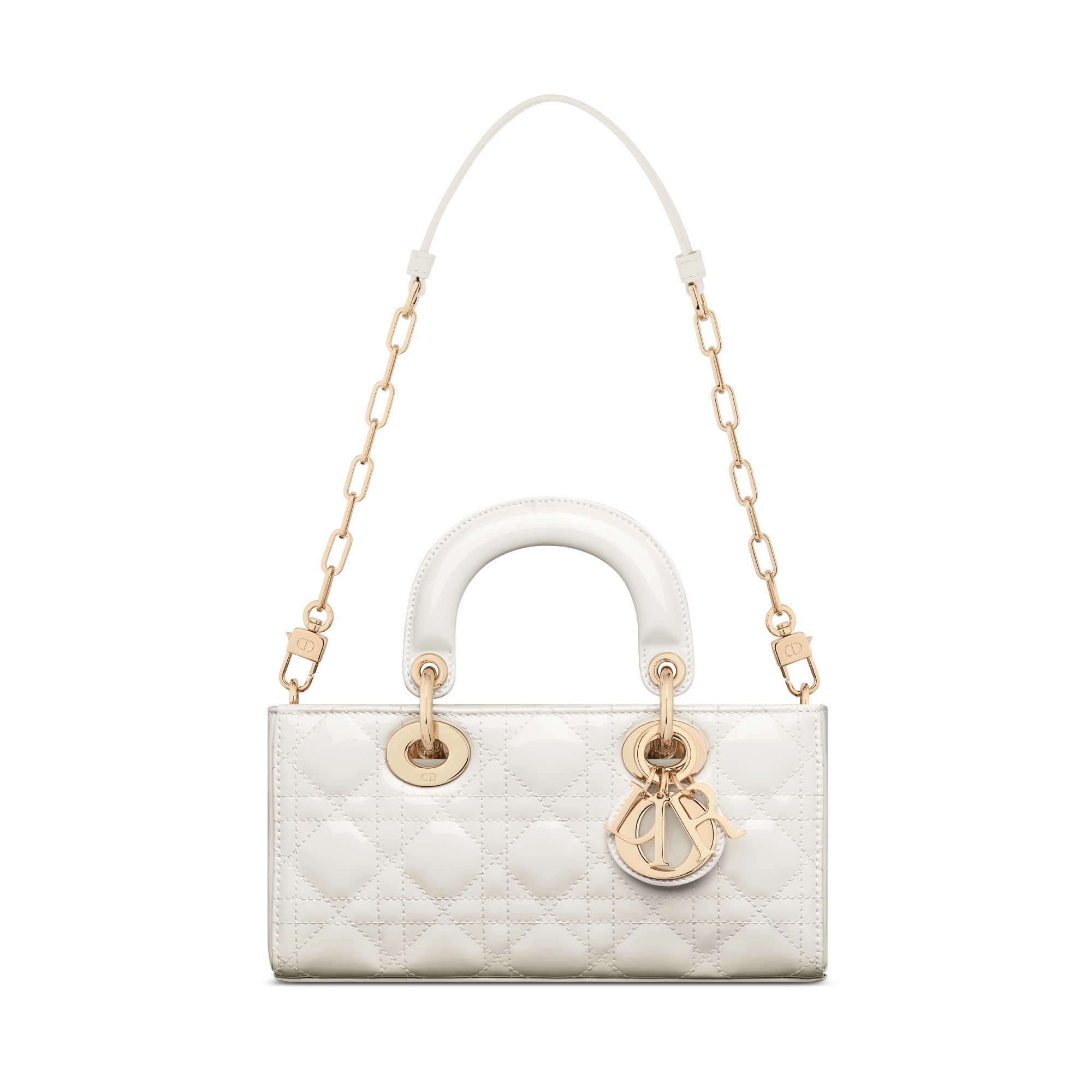 小号 Lady D-Joy 手袋 奶白色漆皮牛皮革藤格纹 E10