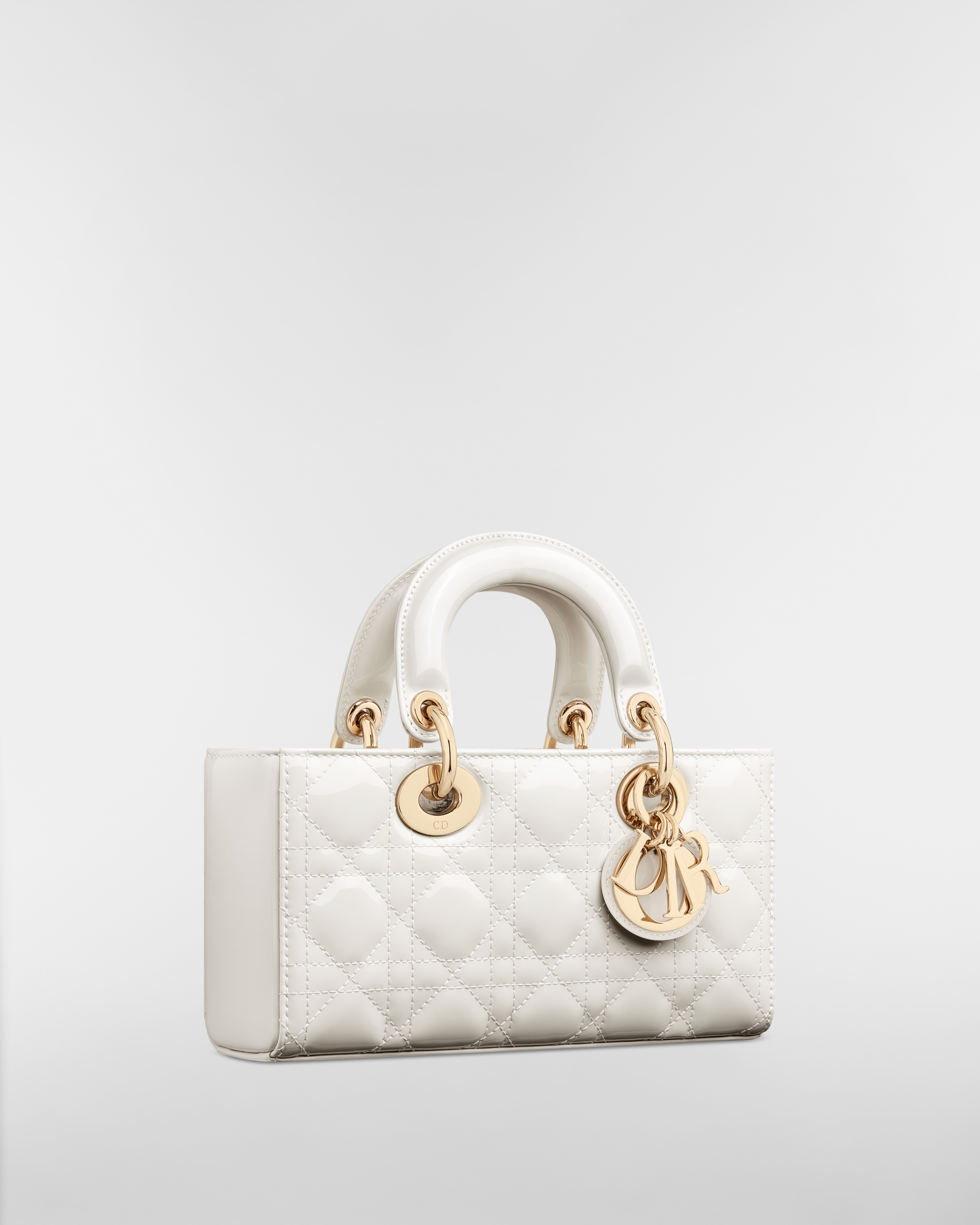 小号 Lady D-Joy 手袋 奶白色漆皮牛皮革藤格纹 E03