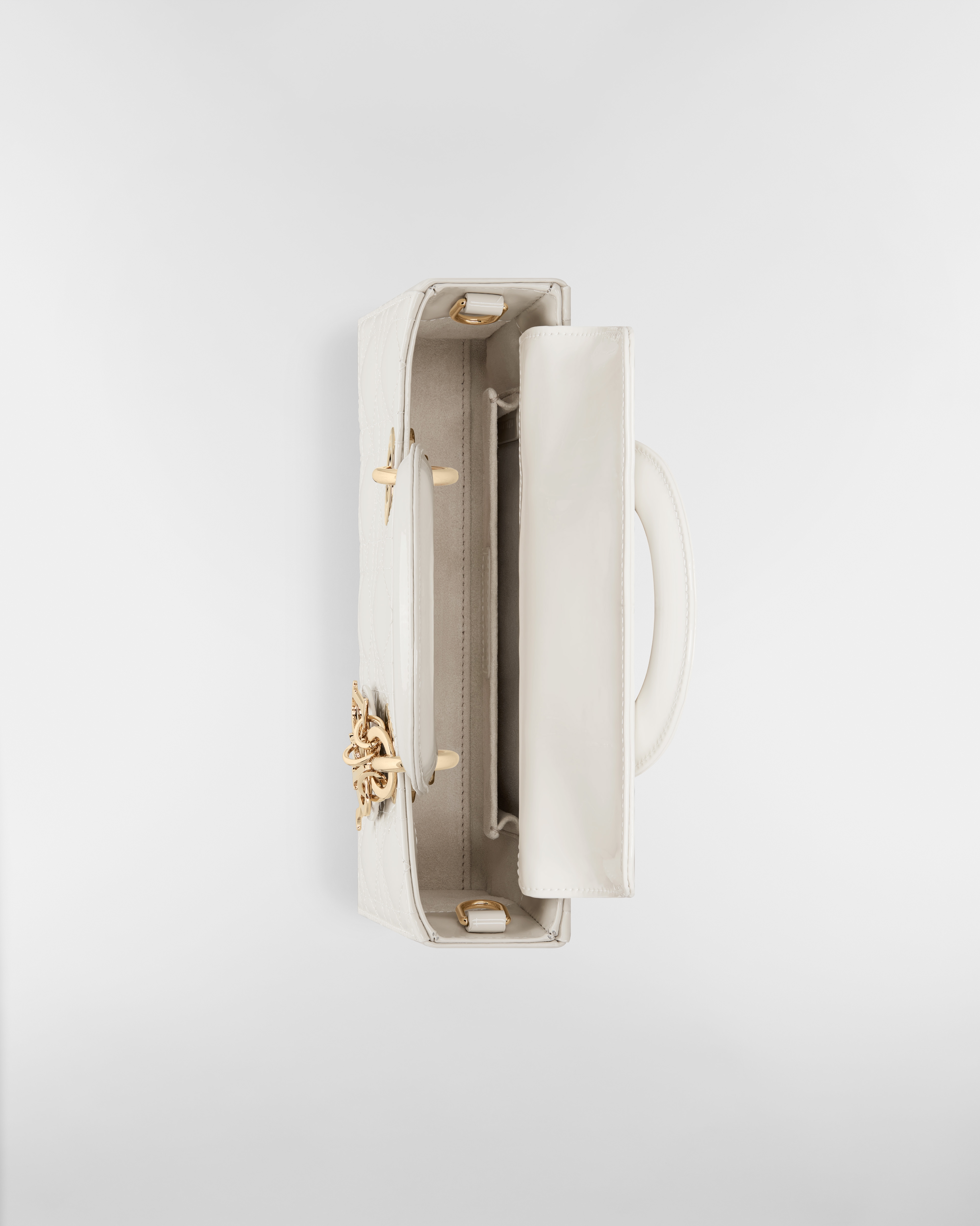 小号 Lady D-Joy 手袋 奶白色漆皮牛皮革藤格纹 E06