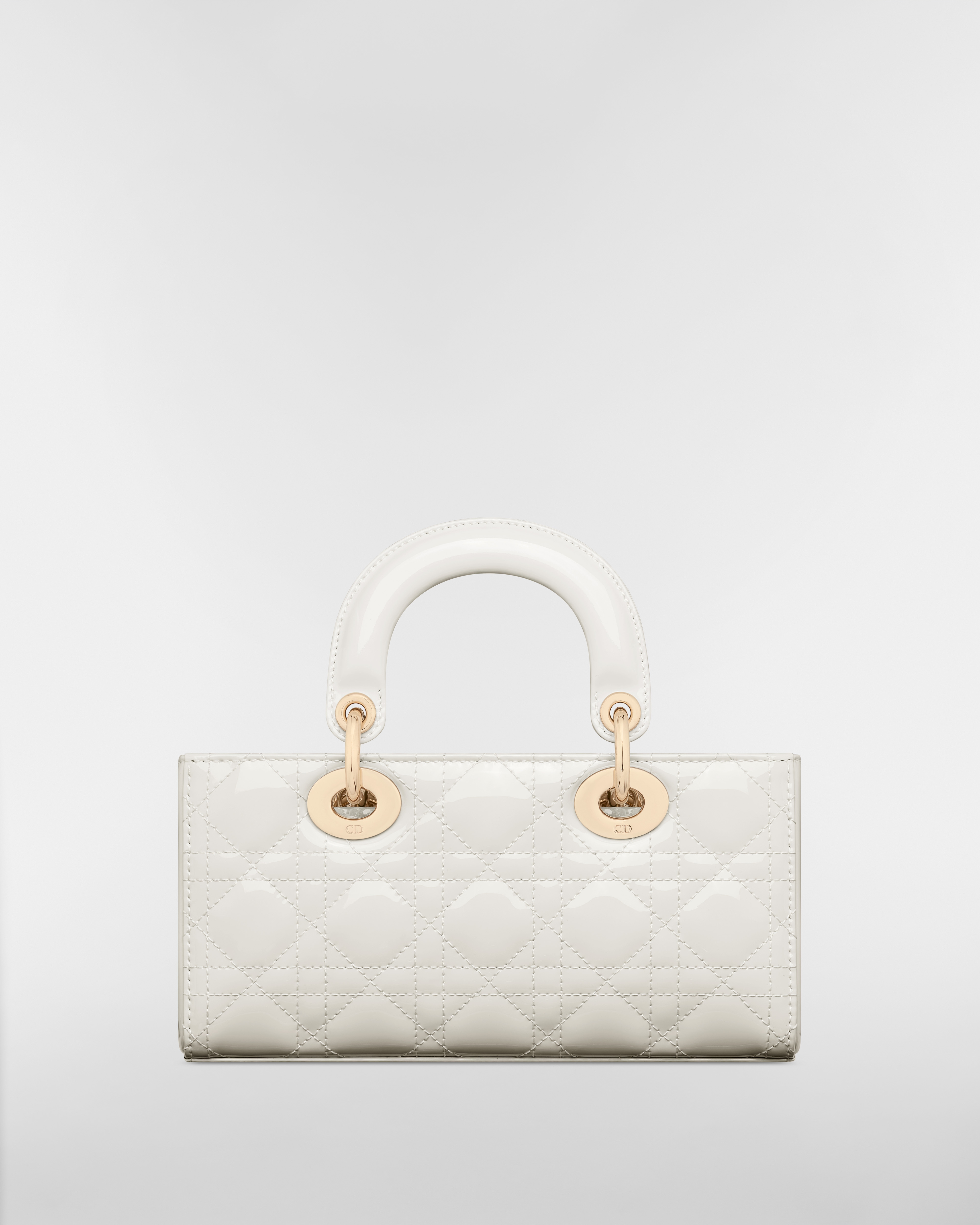 小号 Lady D-Joy 手袋 奶白色漆皮牛皮革藤格纹 E08