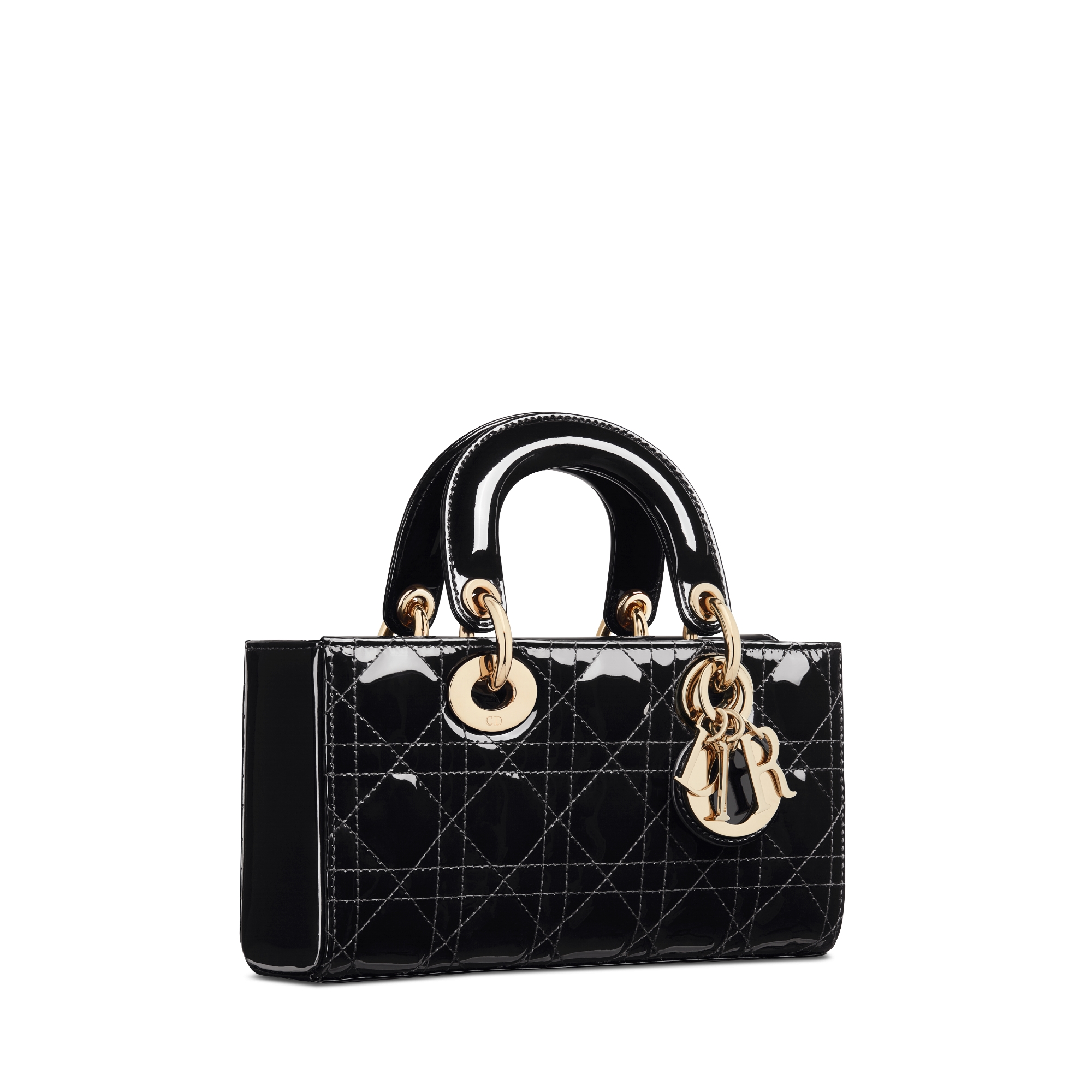 小号 Lady D-Joy 手袋 黑色漆皮牛皮革藤格纹 E03