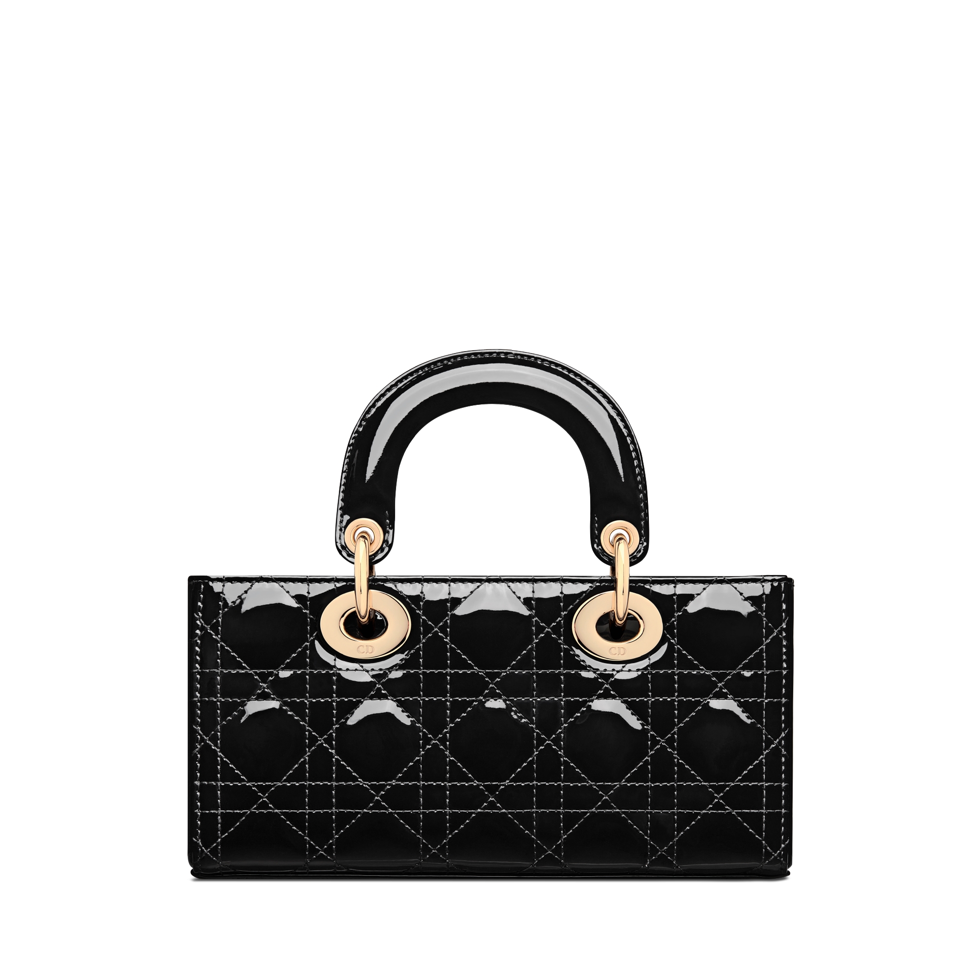 小号 Lady D-Joy 手袋 黑色漆皮牛皮革藤格纹 E08