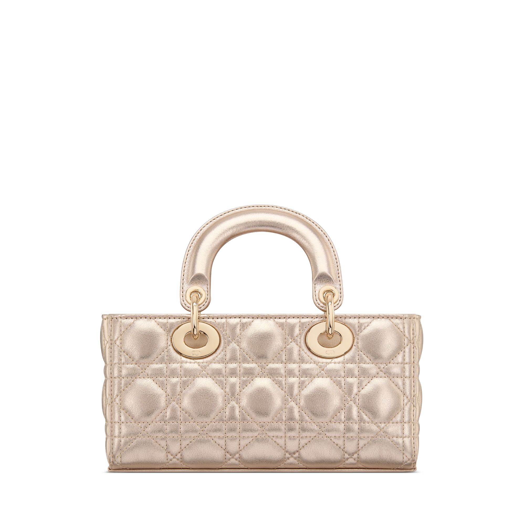 小号 Lady D-Joy 手袋 浅金色调金属光泽牛皮革藤格纹 E08