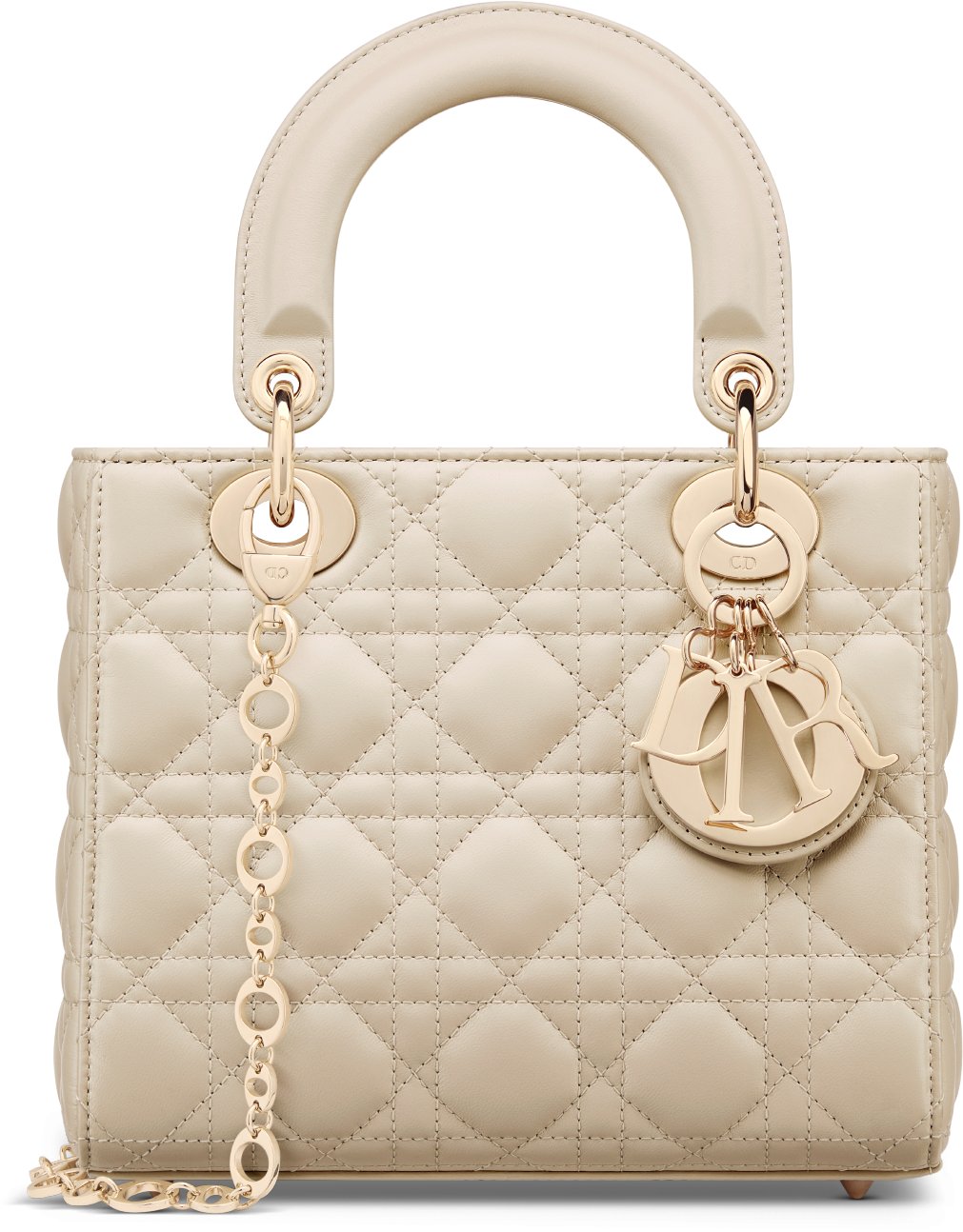 小号Lady Dior 手袋灰象牙色羊皮革藤格纹| DIOR