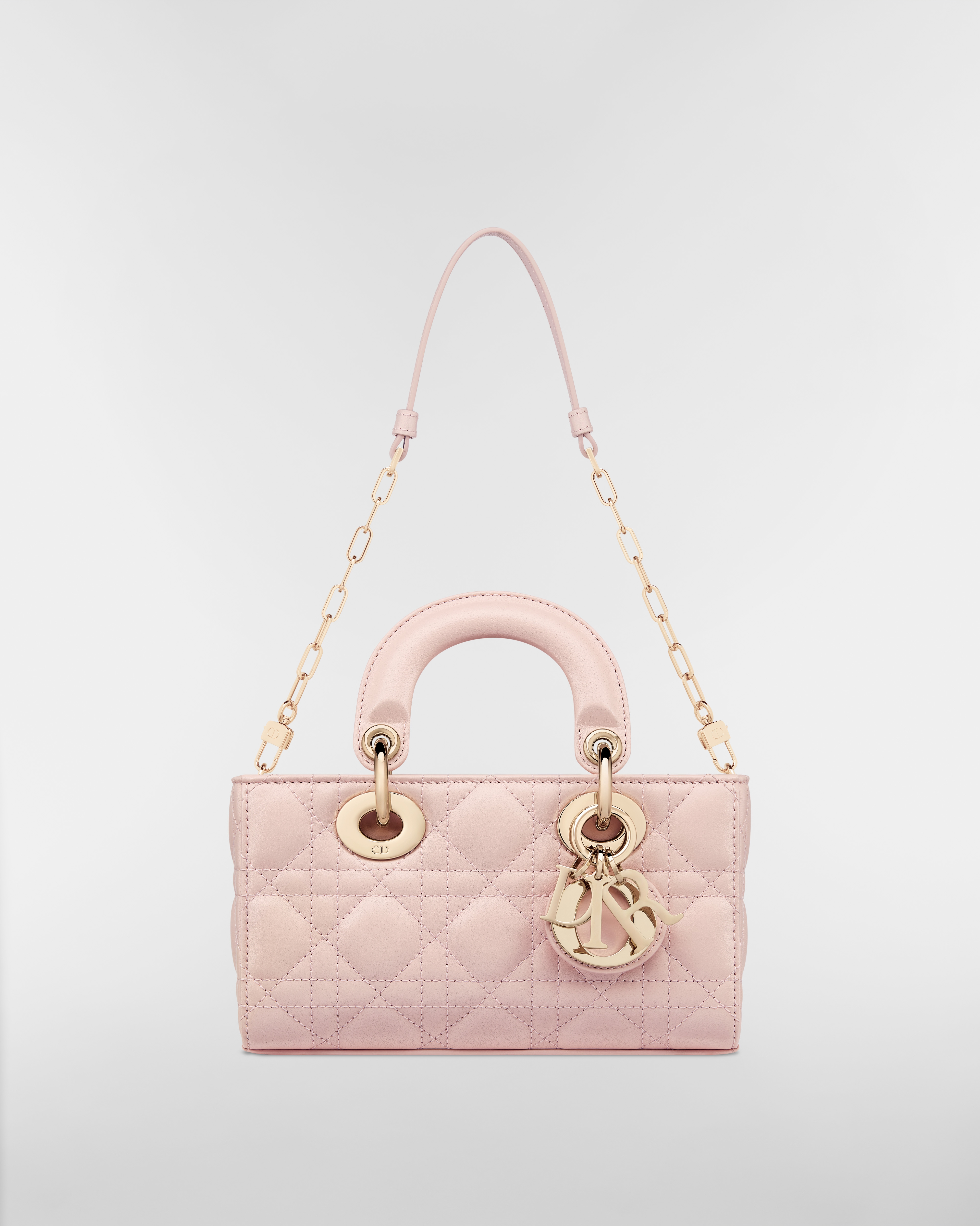 迷你 Lady D-Joy 手袋 胭脂粉色羊皮革藤格纹 E10