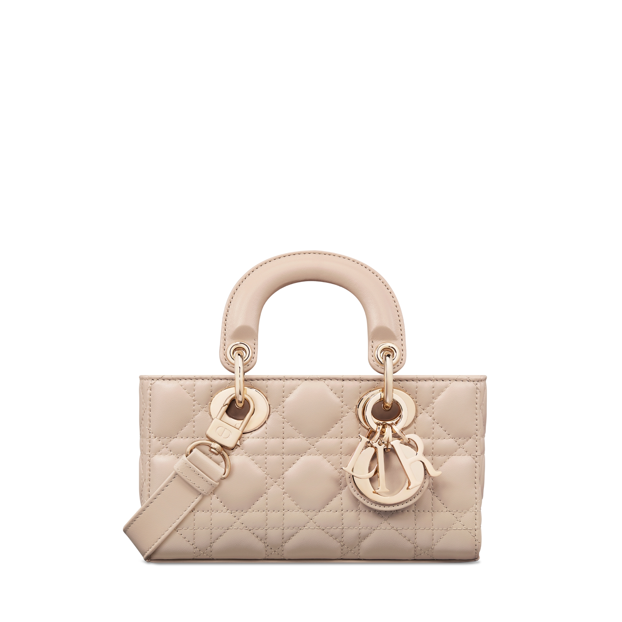 迷你 Lady D-Joy 手袋 胭脂米色羊皮革藤格纹 E01