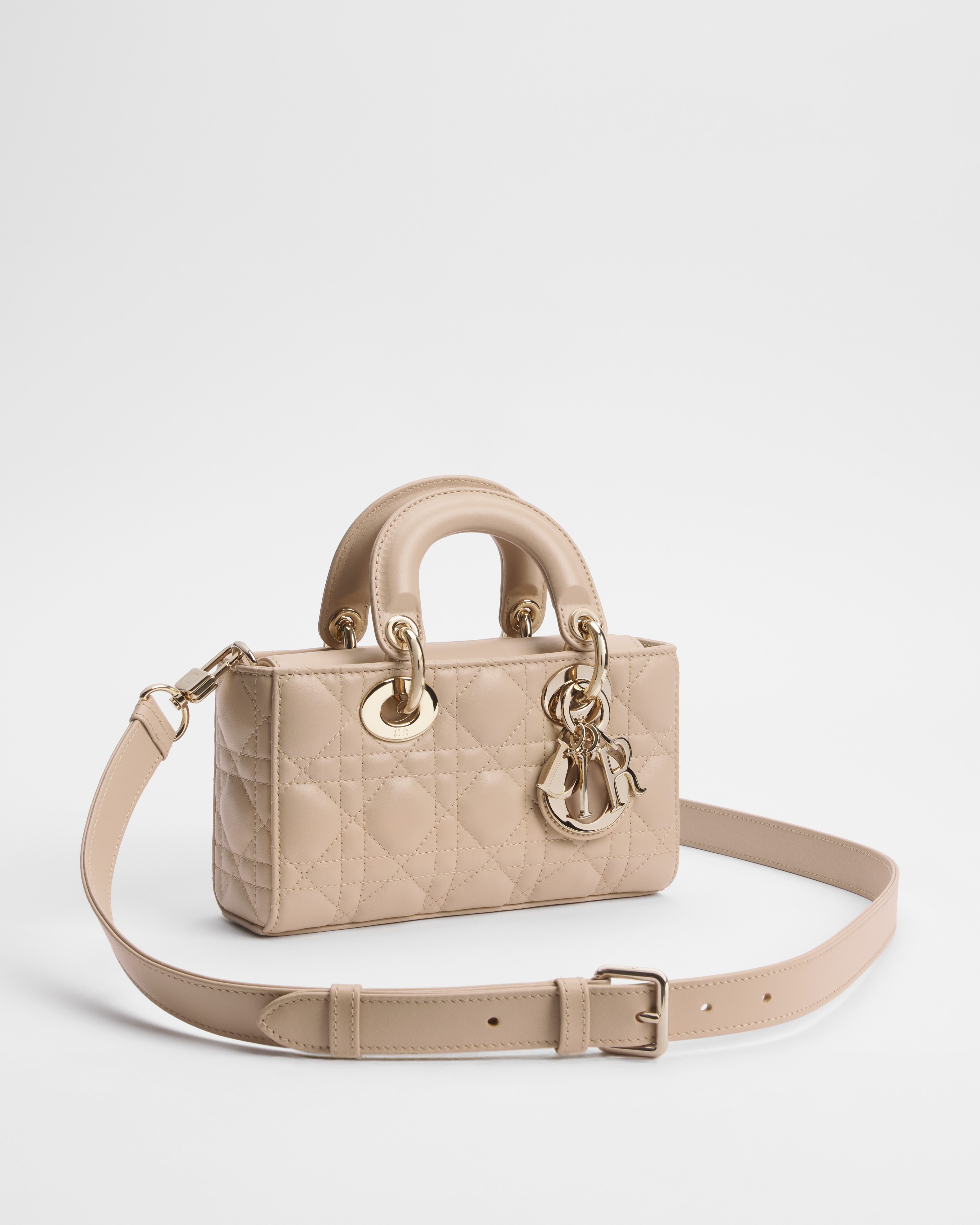 迷你 Lady D-Joy 手袋 胭脂米色羊皮革藤格纹 E03