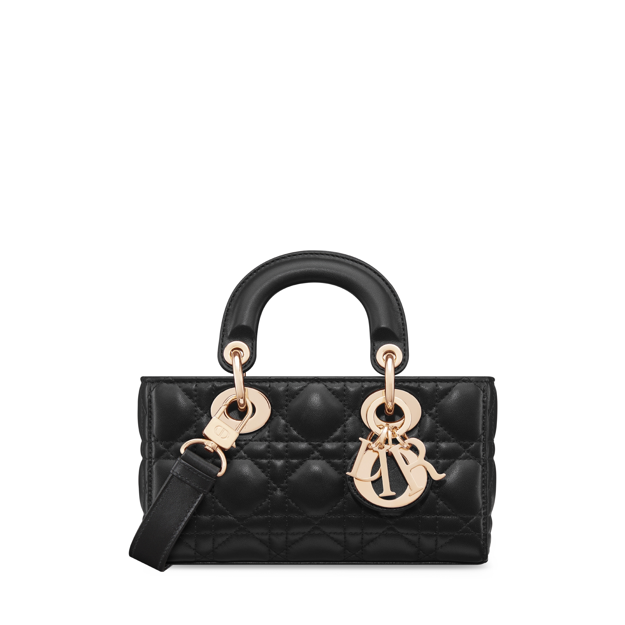 迷你 Lady D-Joy 手袋 黑色羊皮革藤格纹 E01