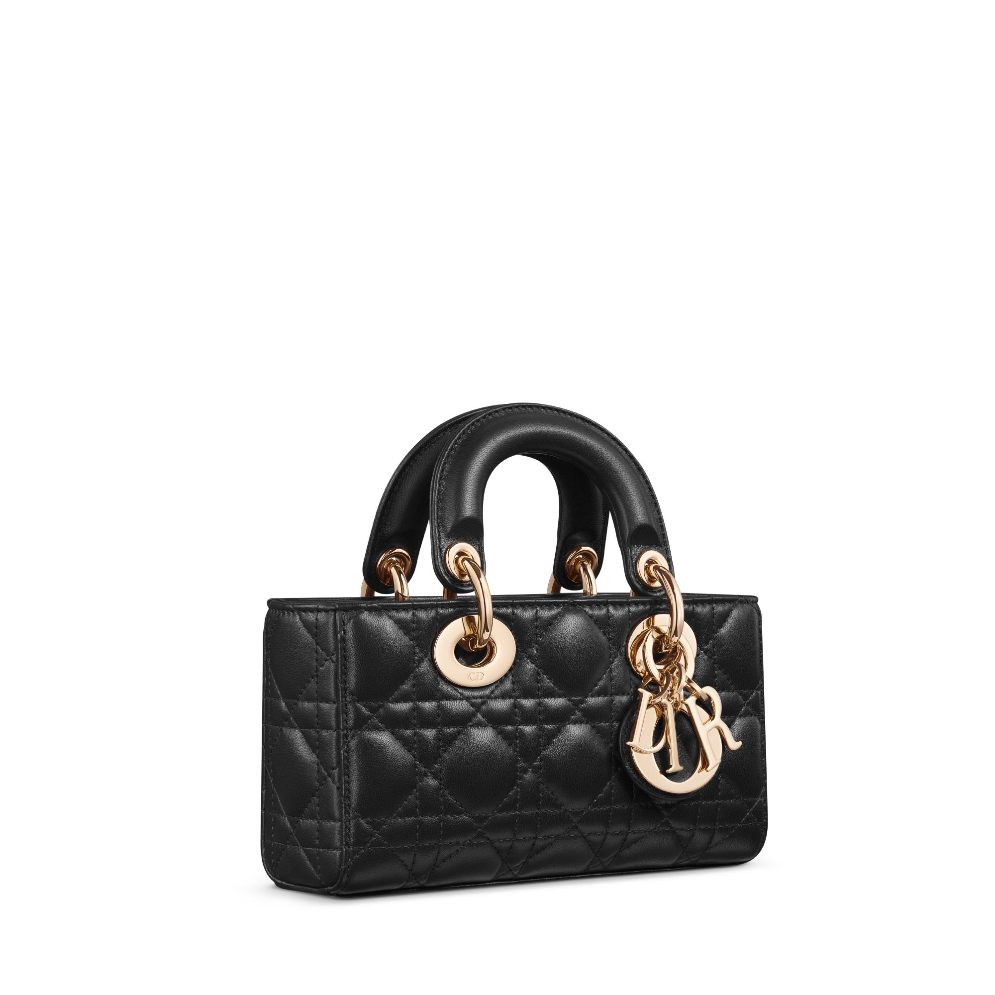 迷你 Lady D-Joy 手袋 黑色羊皮革藤格纹 E03