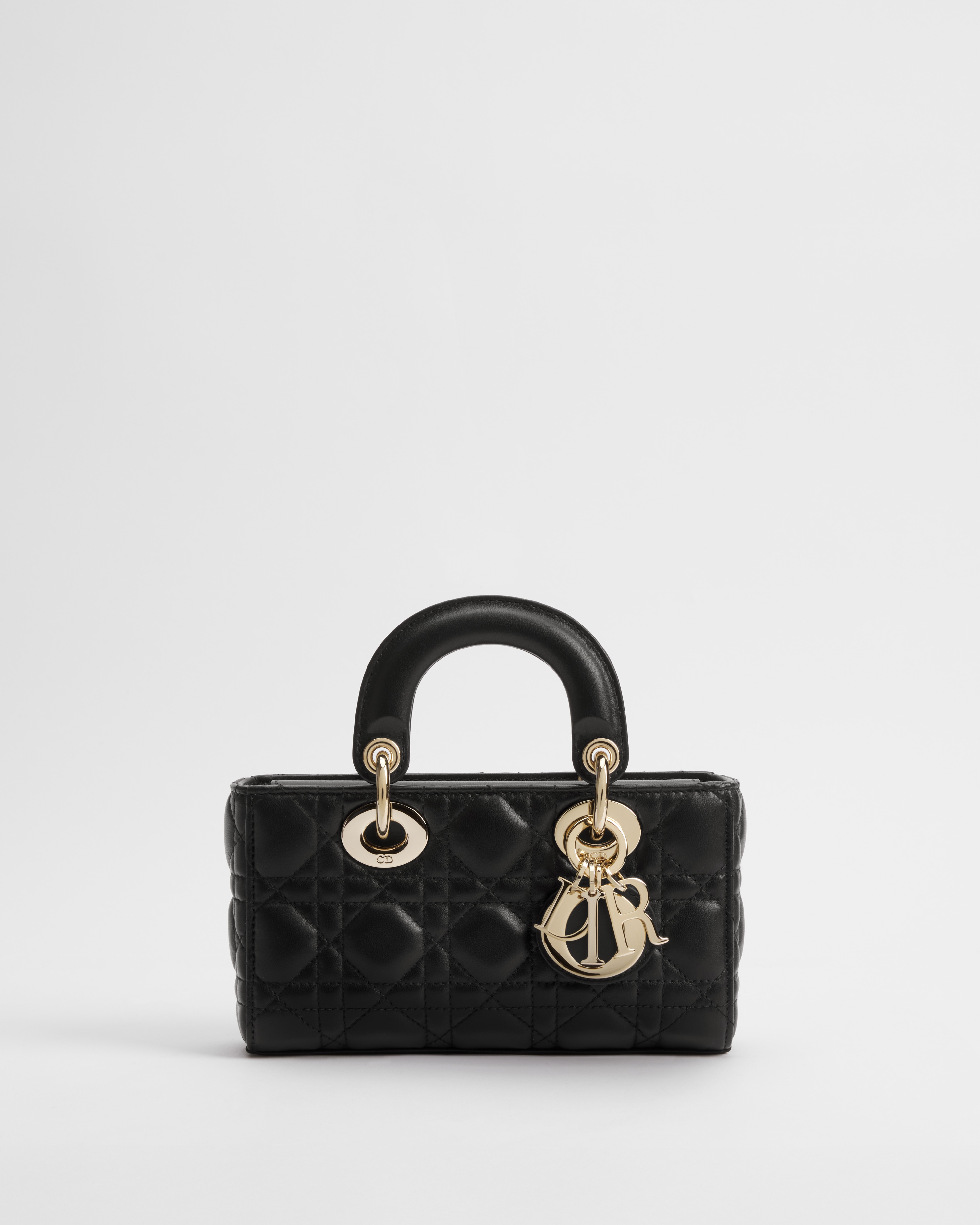 迷你 Lady D-Joy 手袋 黑色羊皮革藤格纹 E01