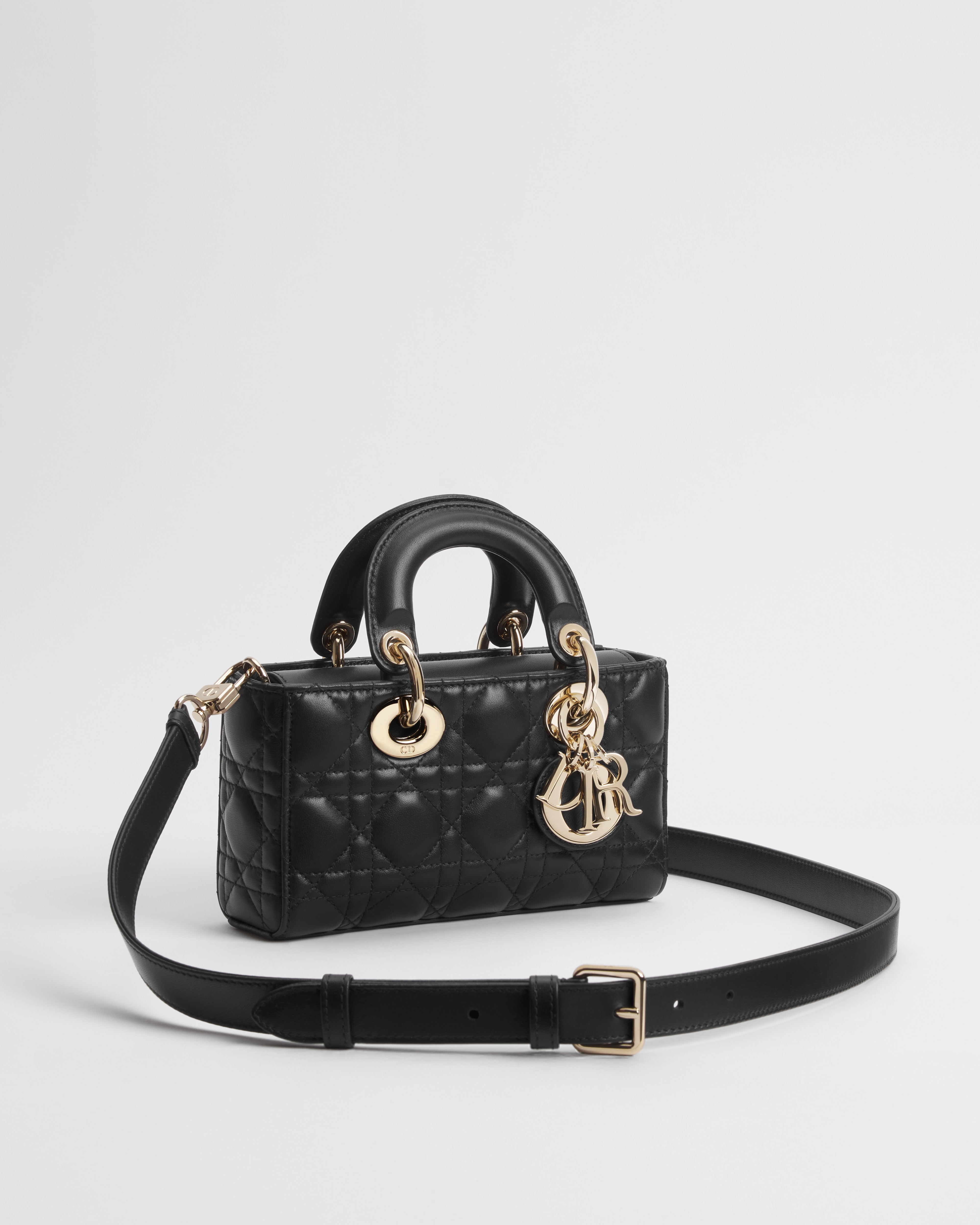 迷你 Lady D-Joy 手袋 黑色羊皮革藤格纹 E03