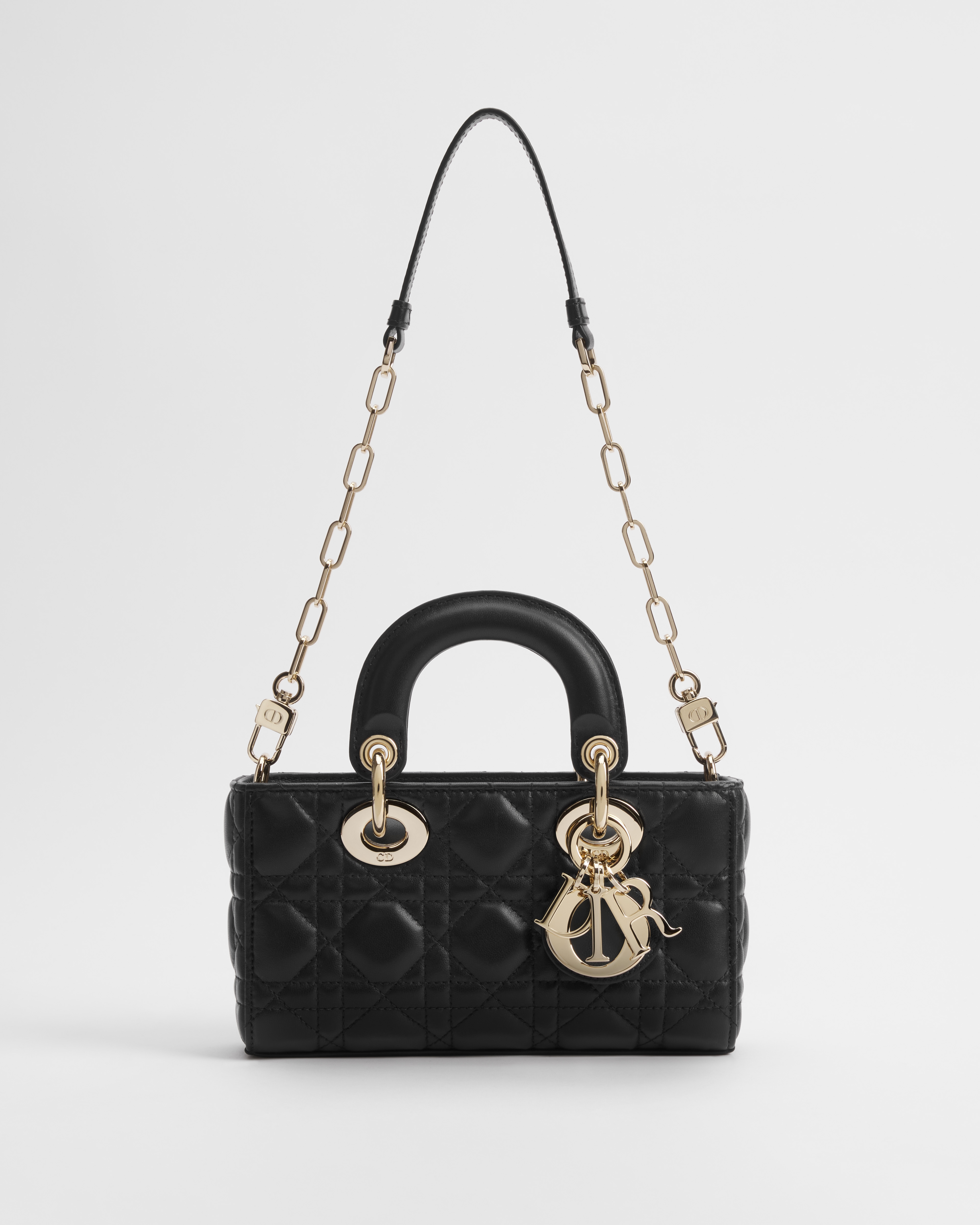 迷你 Lady D-Joy 手袋 黑色羊皮革藤格纹 E07