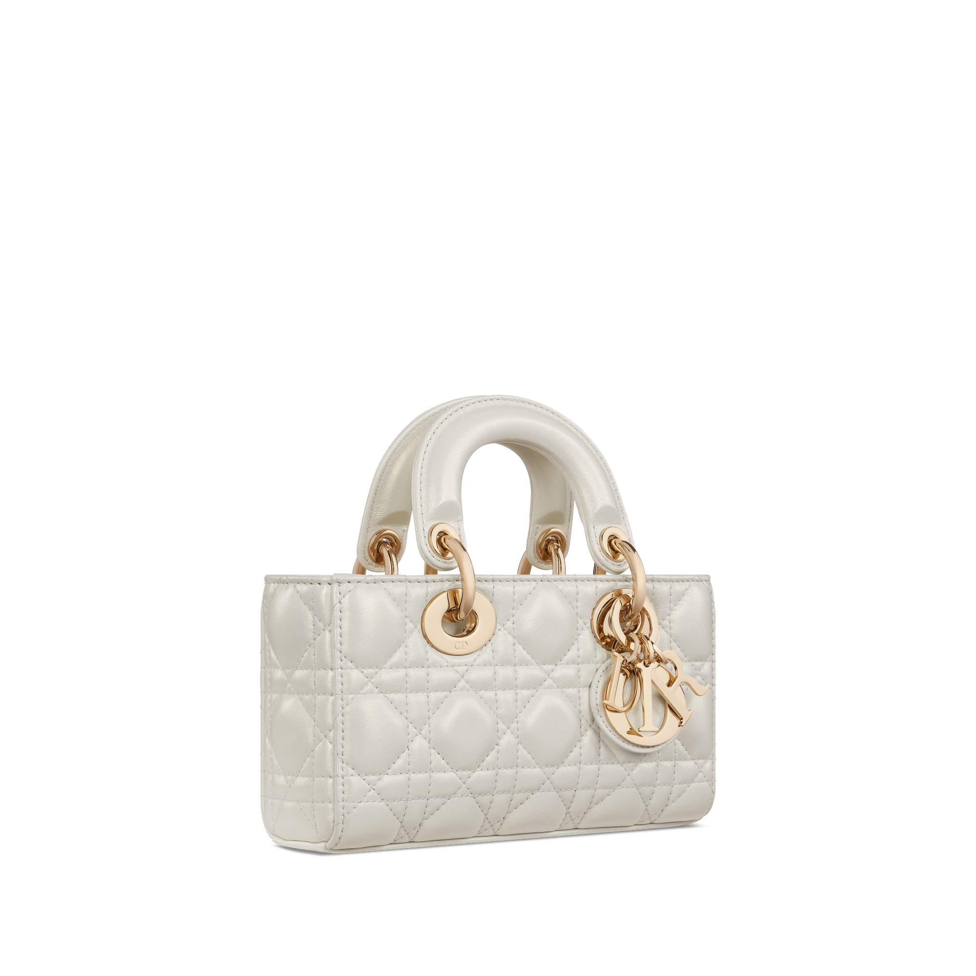 迷你 Lady D-Joy 手袋 珠光白色羊皮革藤格纹 E03