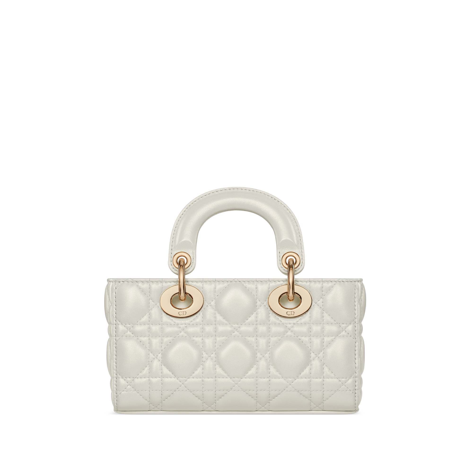 迷你 Lady D-Joy 手袋 珠光白色羊皮革藤格纹 E08