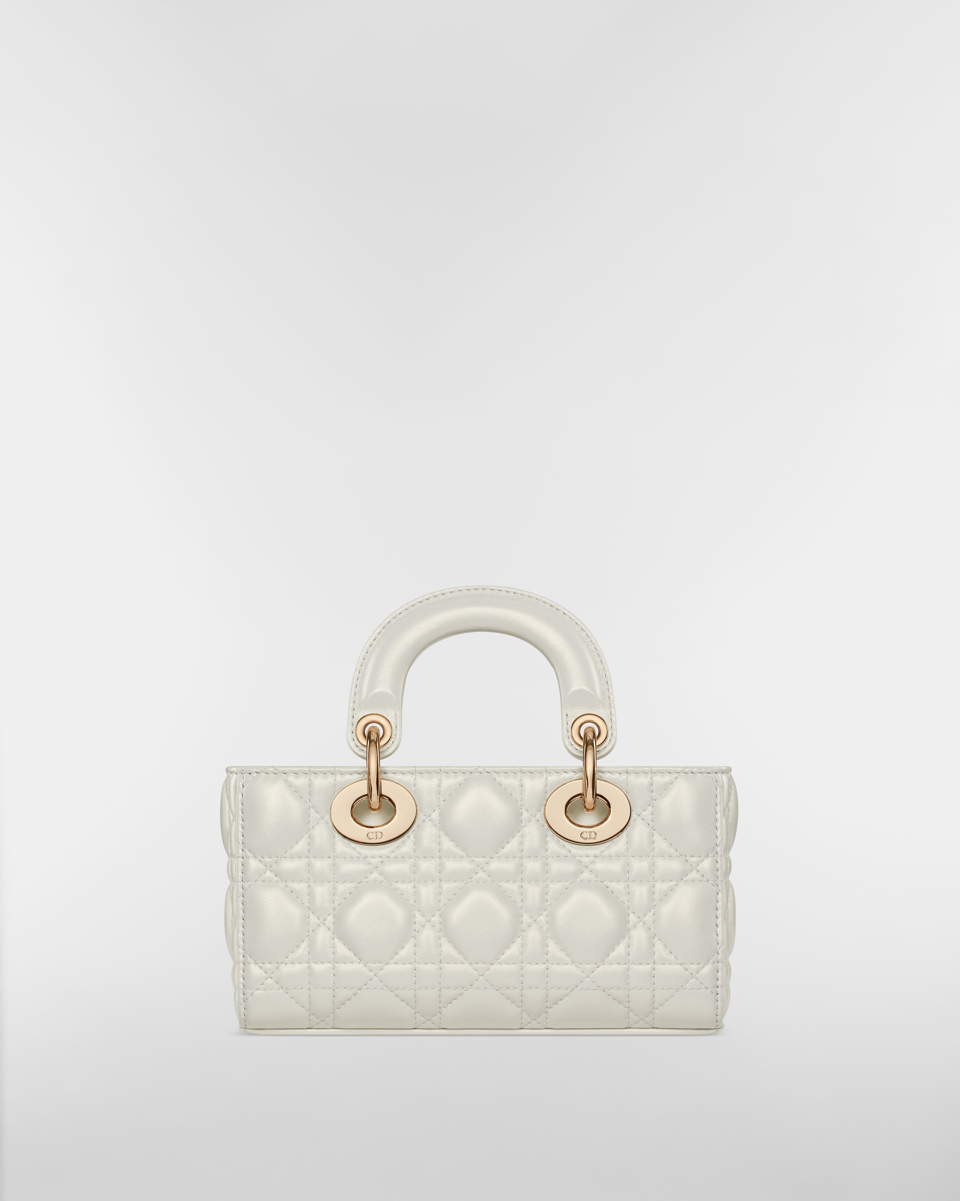 迷你 Lady D-Joy 手袋 珠光白色羊皮革藤格纹 E08