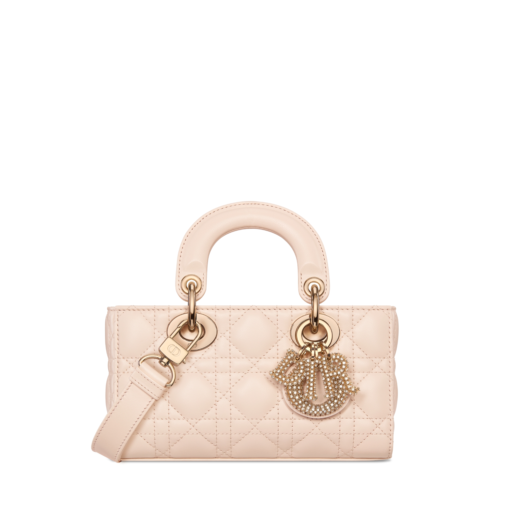 迷你 Lady D-Joy 手袋 沙石粉色羊皮革藤格纹 E01