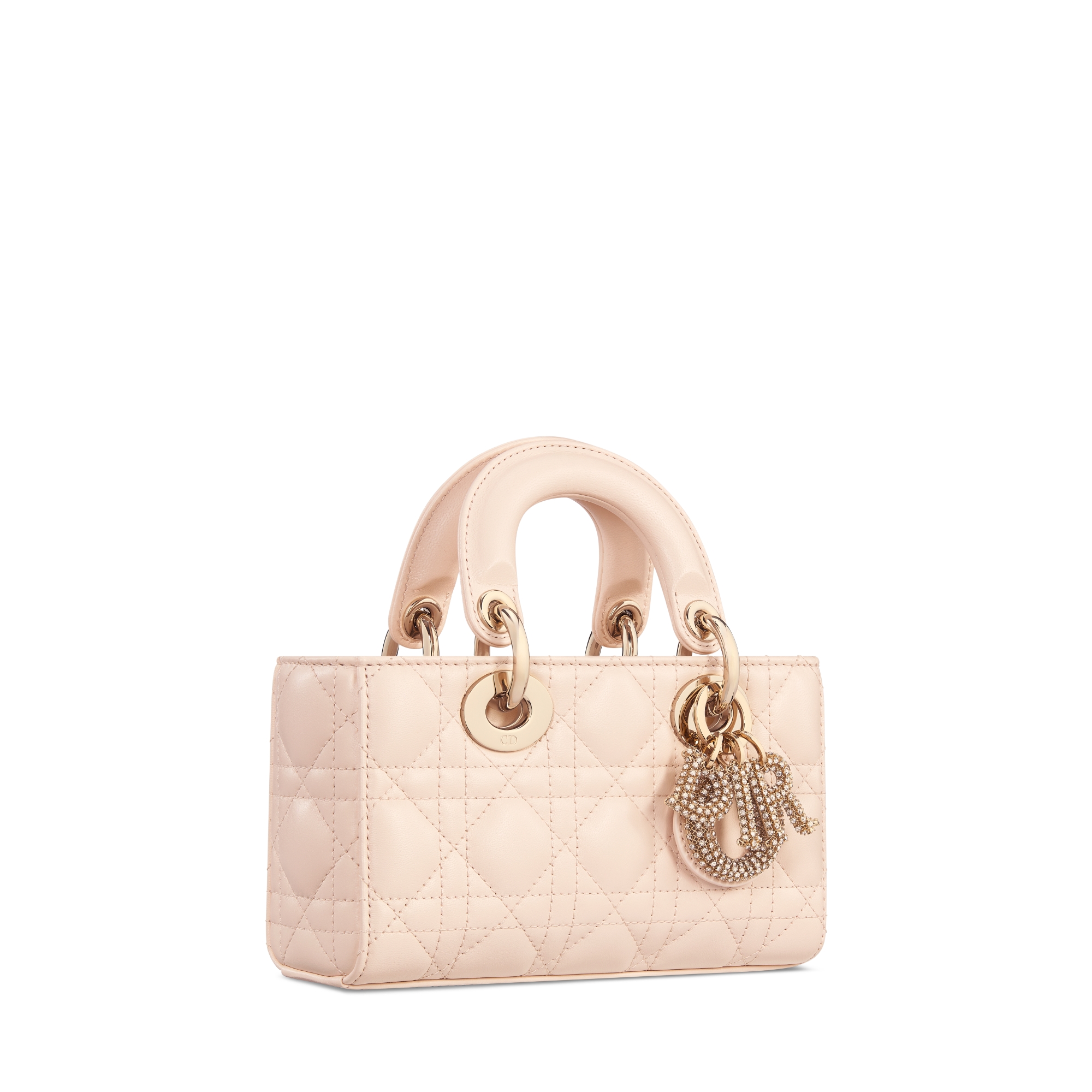 迷你 Lady D-Joy 手袋 沙石粉色羊皮革藤格纹 E03