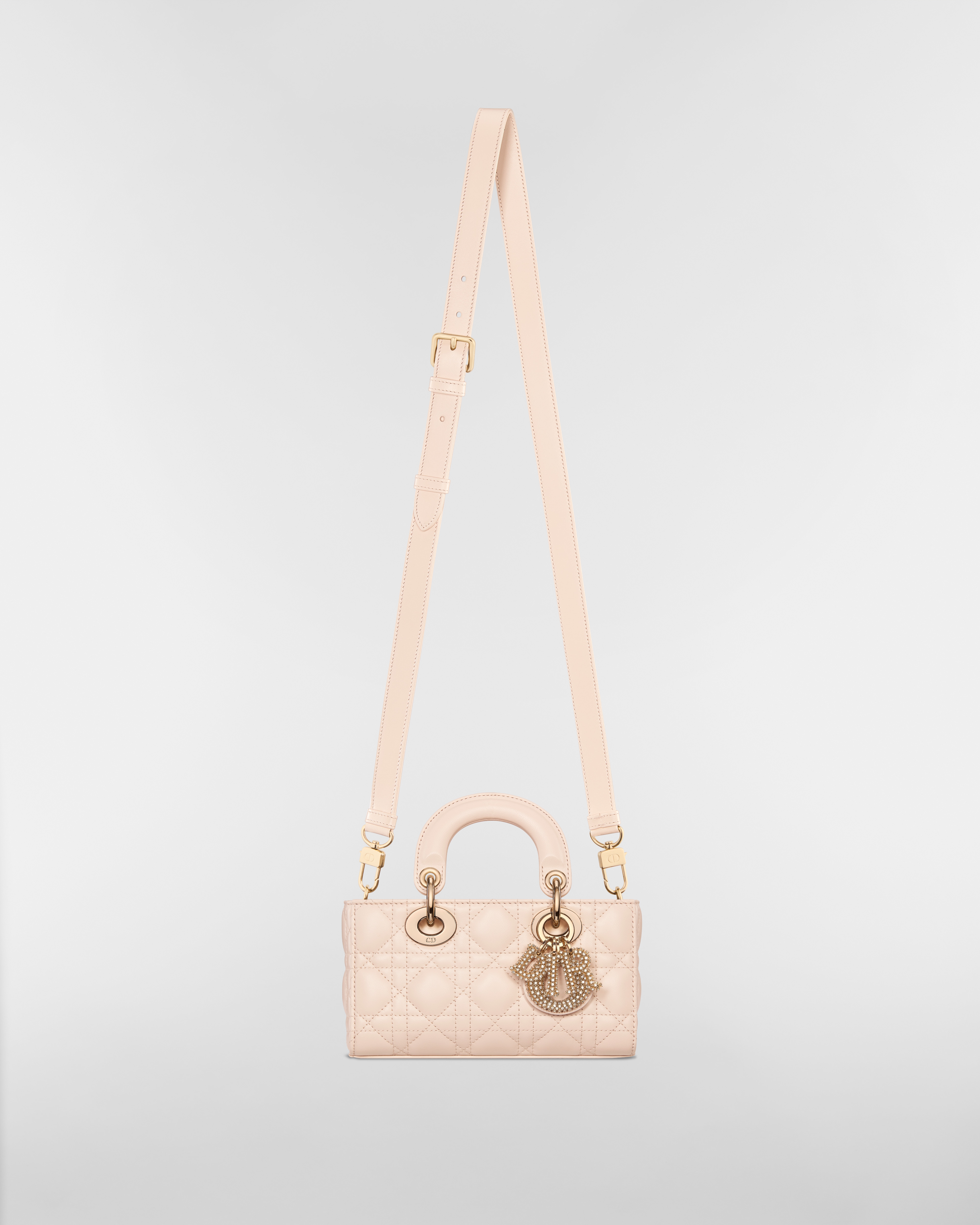 迷你 Lady D-Joy 手袋 沙石粉色羊皮革藤格纹 E07