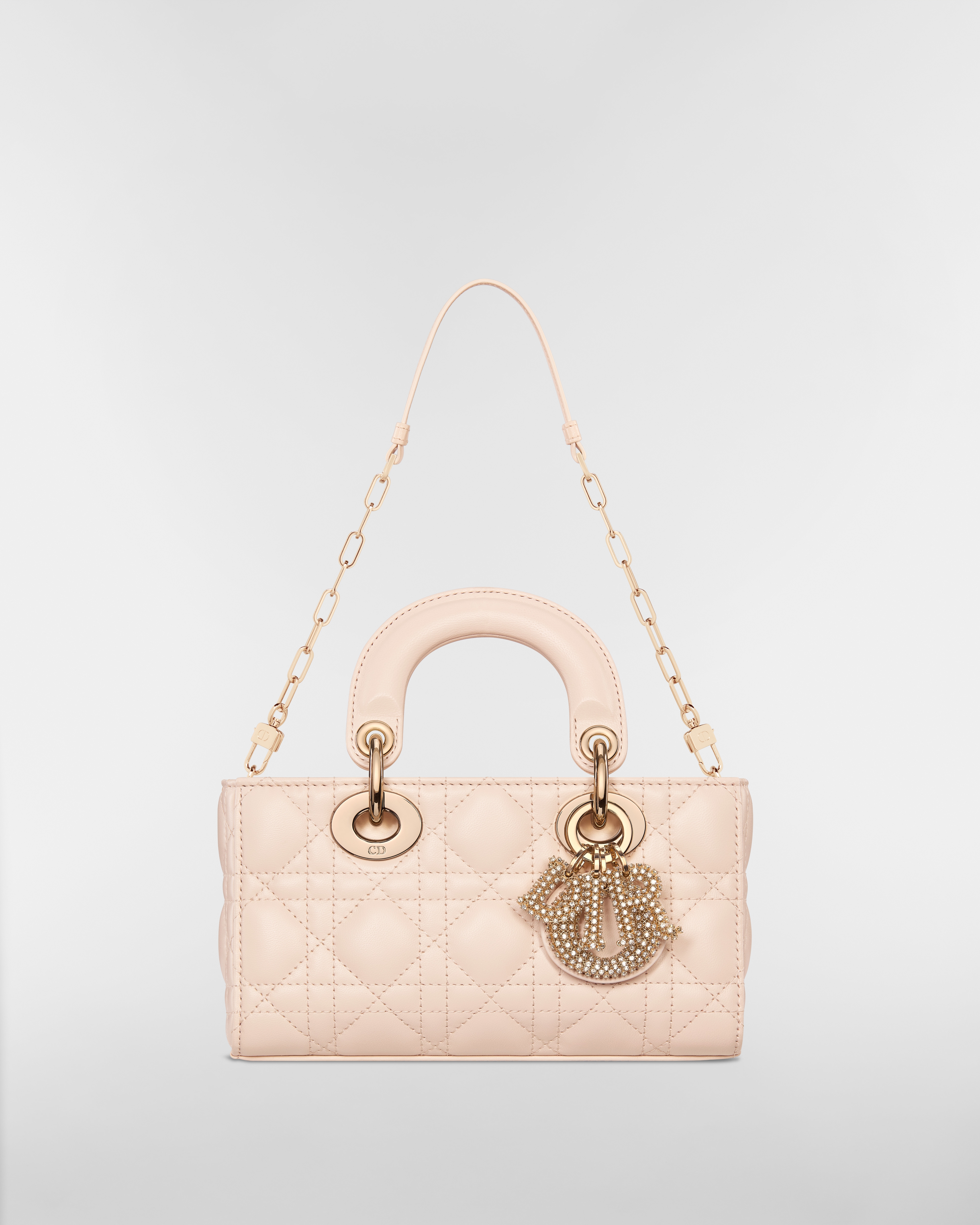 迷你 Lady D-Joy 手袋 沙石粉色羊皮革藤格纹 E10