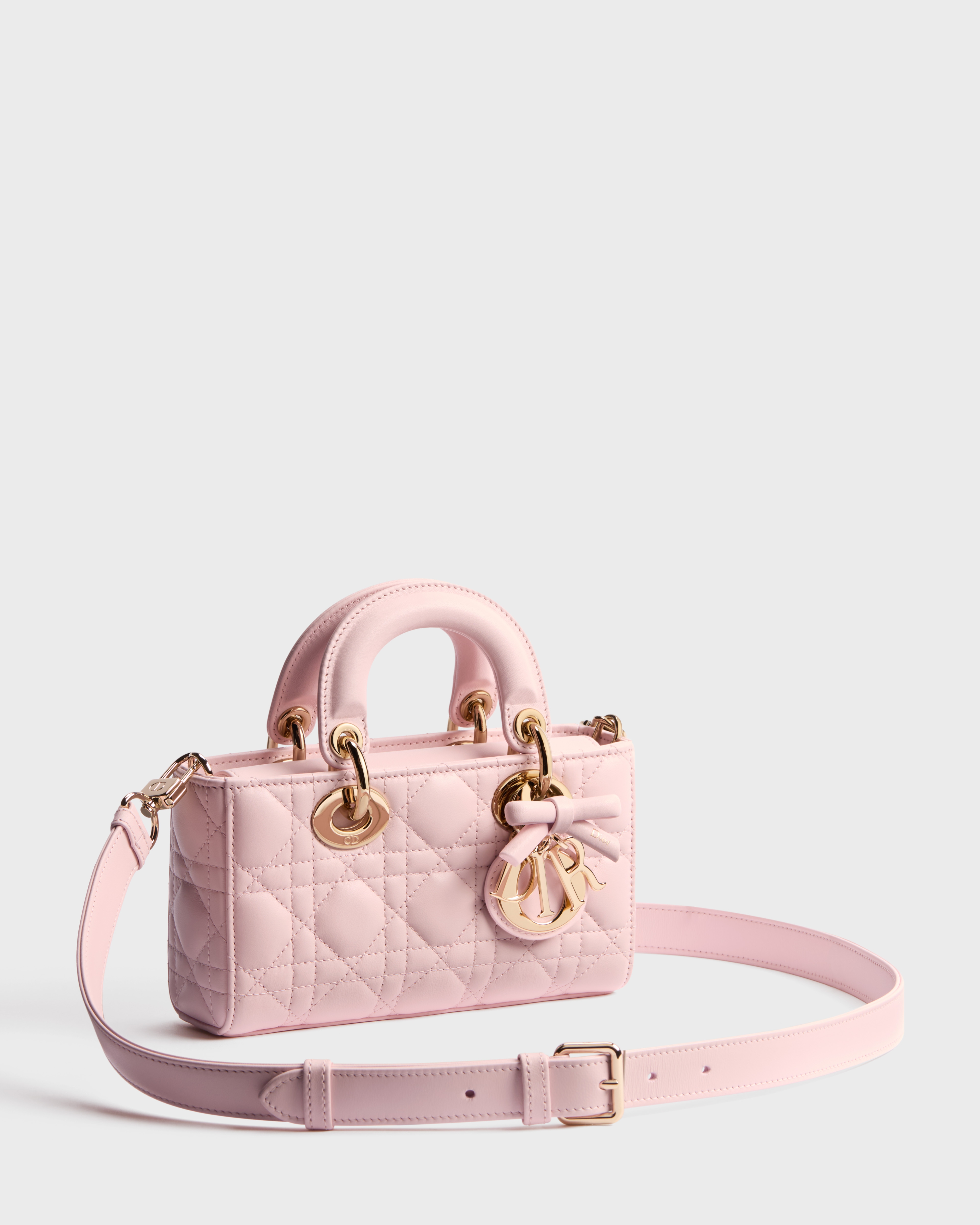 迷你 Lady D-Joy 手袋 淡柔粉色羊皮革藤格纹 E03