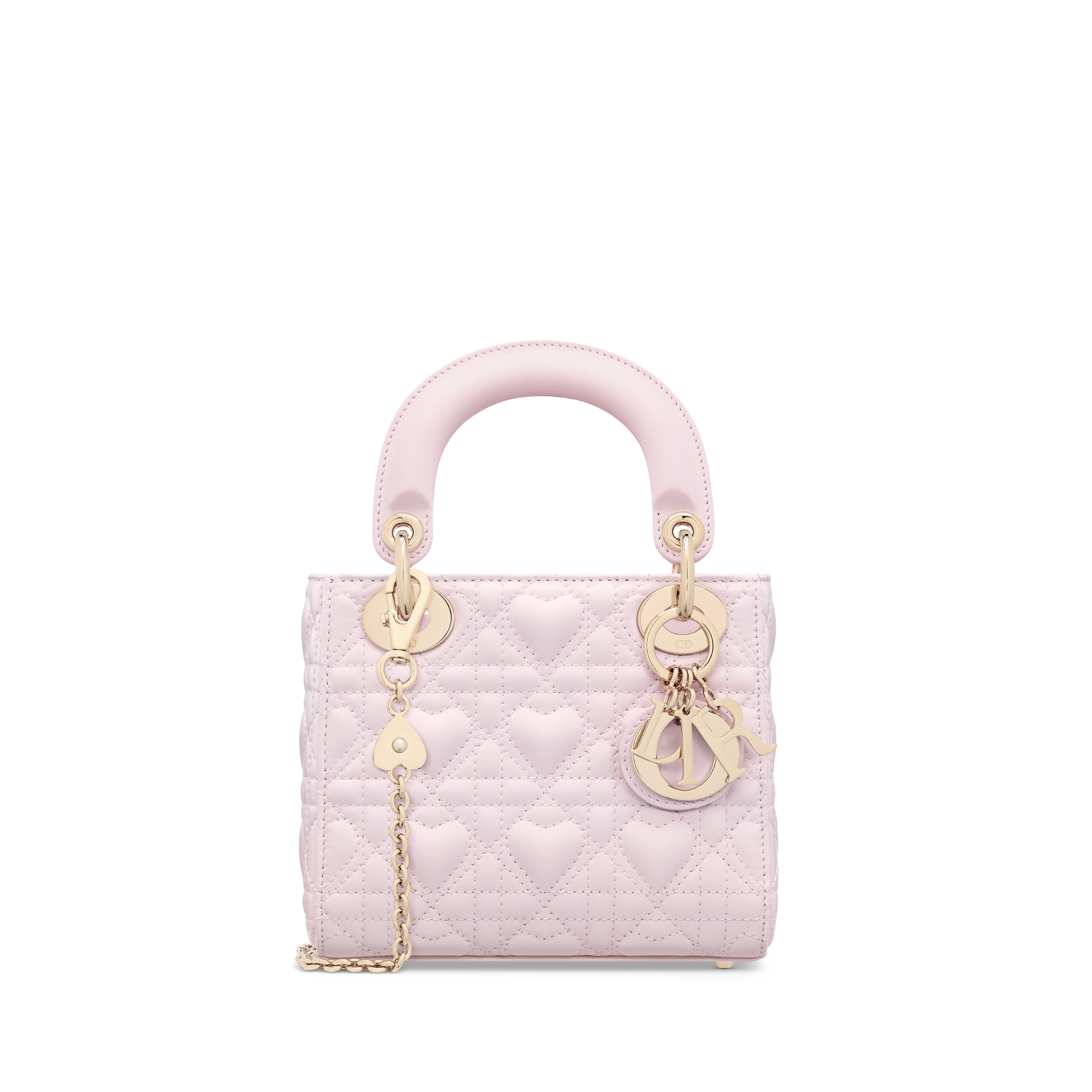 迷你 Dior Lucky Lady Dior 手袋 淡粉色羊皮革藤格纹心形图案 E01