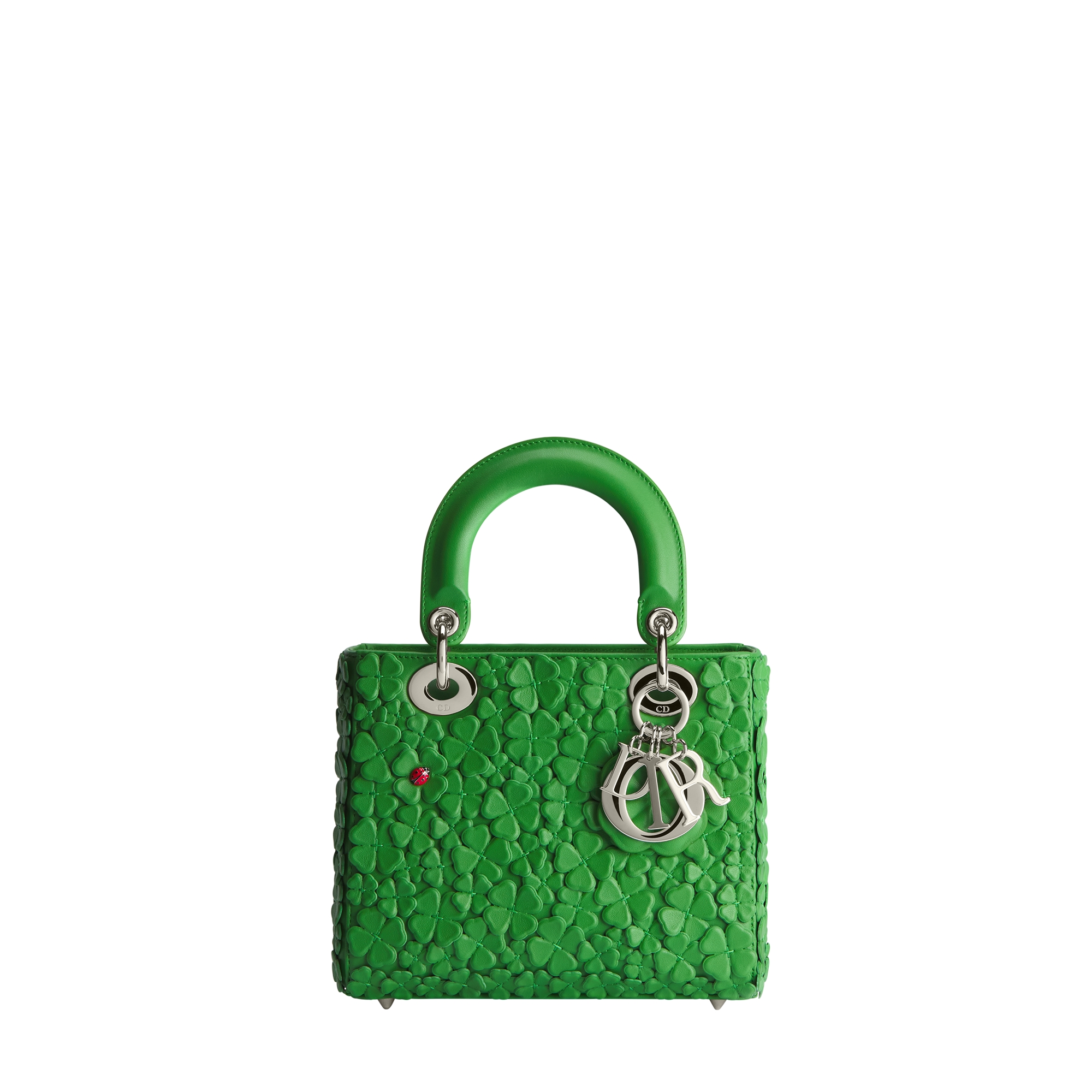 小号Lady Dior 手袋（附肩带） 幸运四叶草绿羊皮革Dior Clover Allover