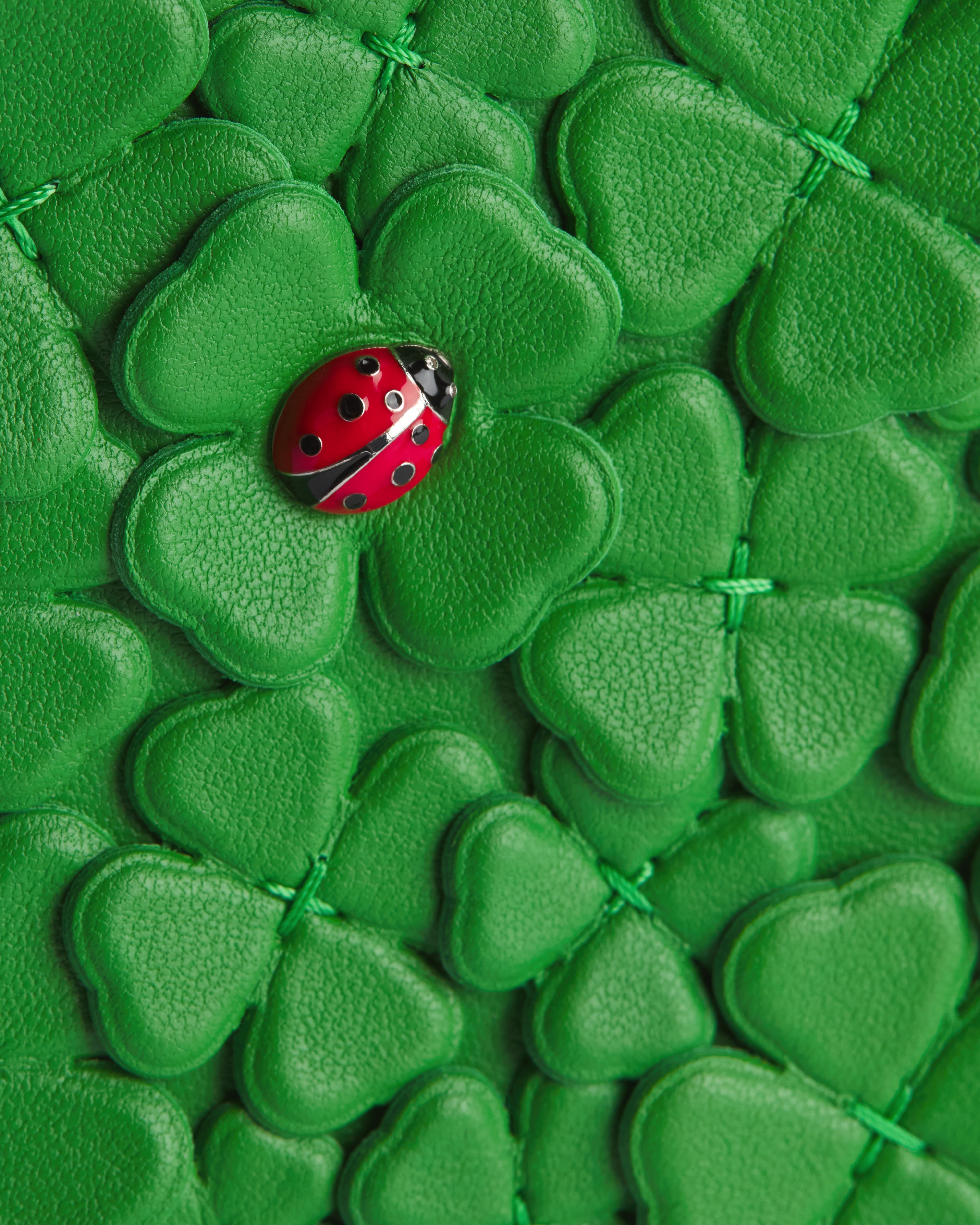 小号 Lady Dior 手袋（附肩带） 幸运四叶草绿羊皮革 Dior Clover Allover 图案刺绣 E10