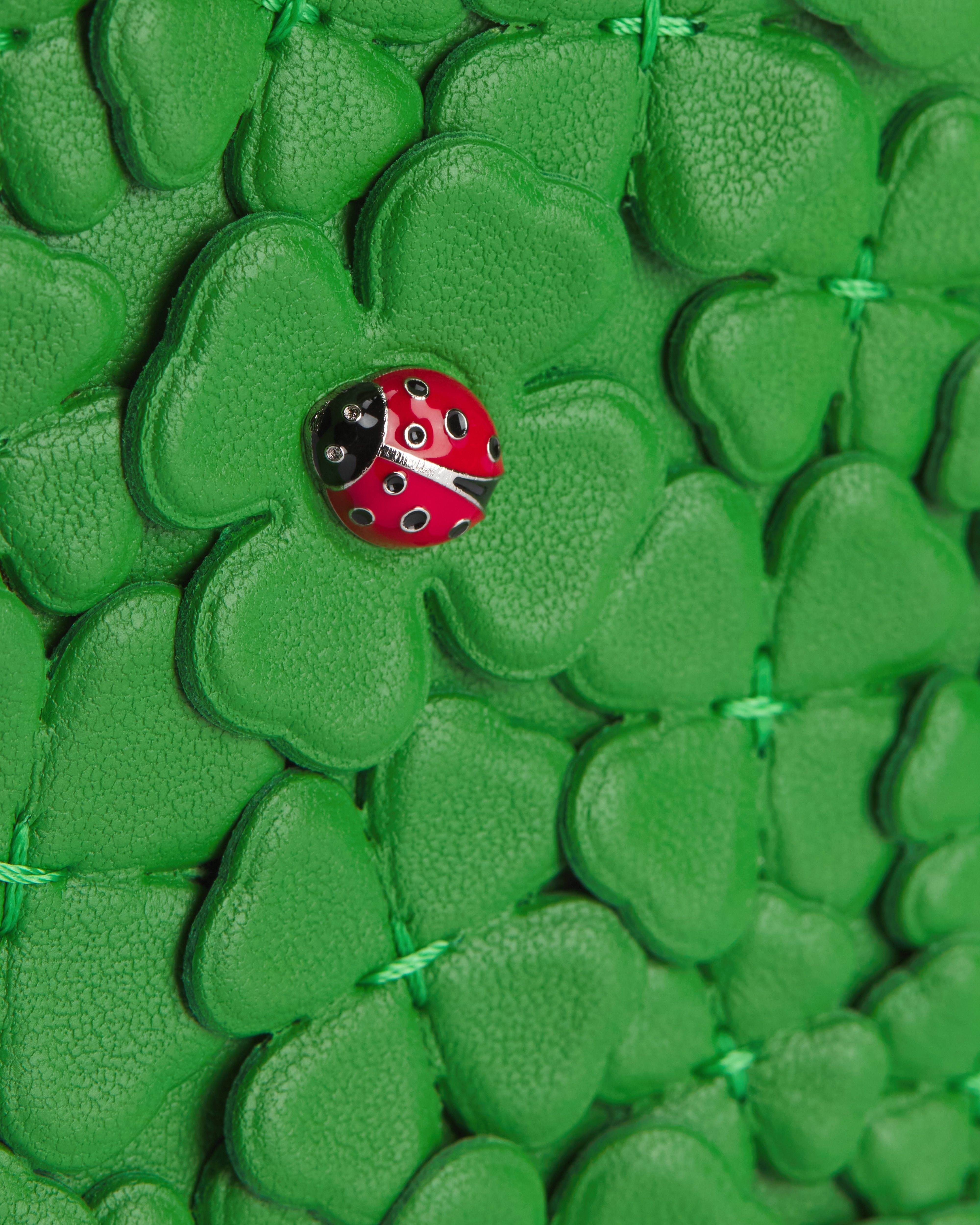 迷你 Lady Dior 手袋（附肩带） 幸运四叶草绿羊皮革立体 Dior Clover Allover 图案刺绣 E10