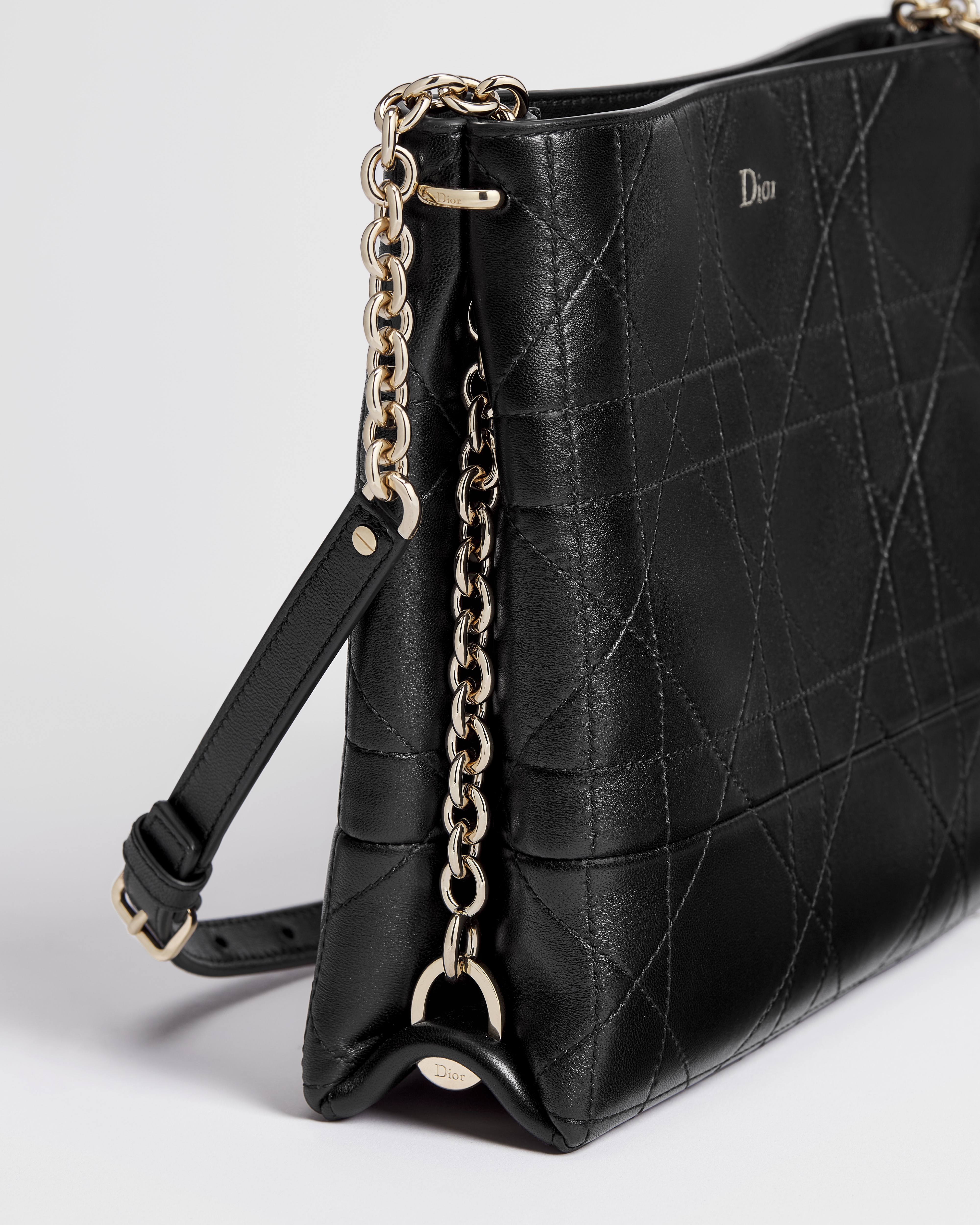Dior Trianon 链条手袋 黑色羊皮革扁平超大藤格纹 E09