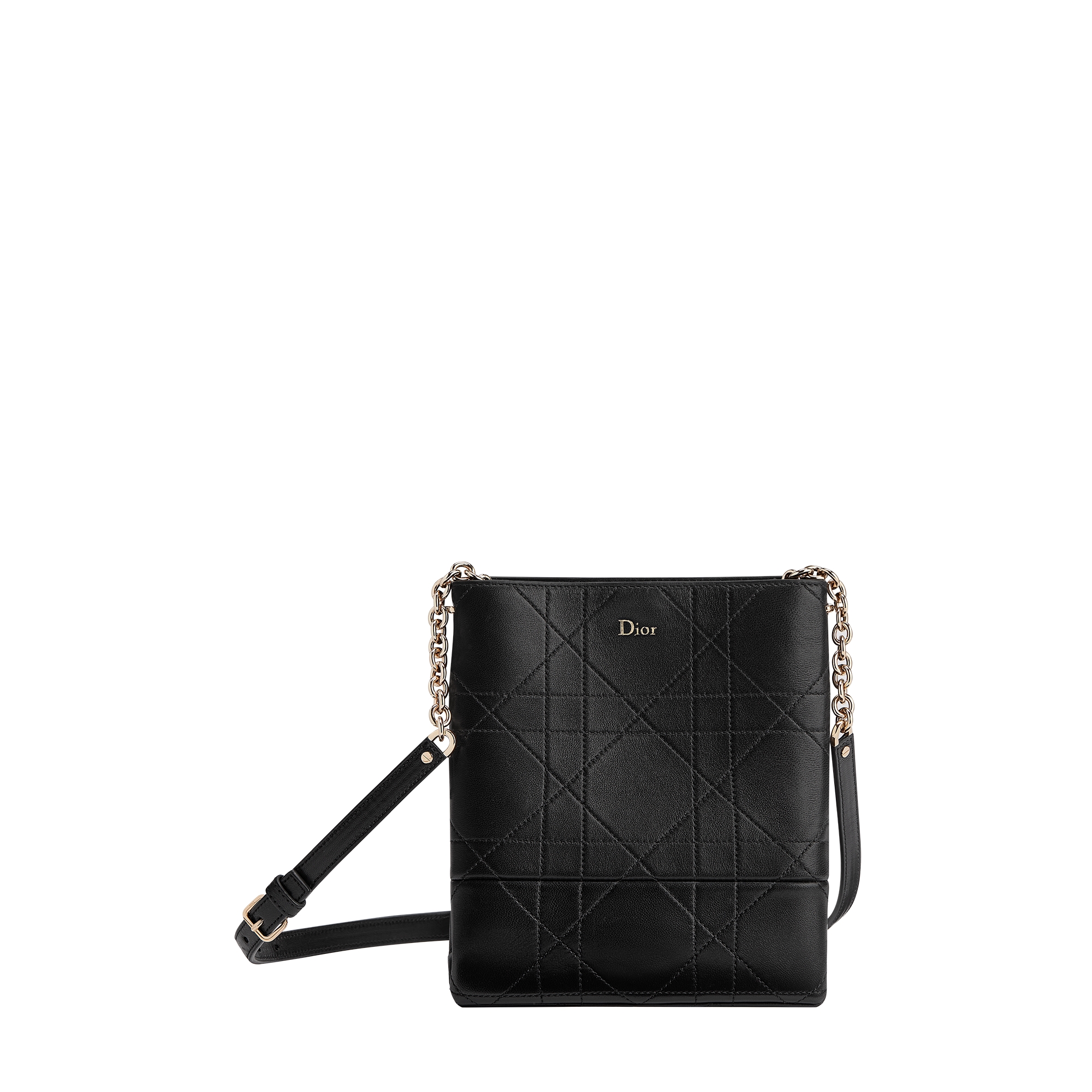  黑色羊皮革扁平超大藤格纹