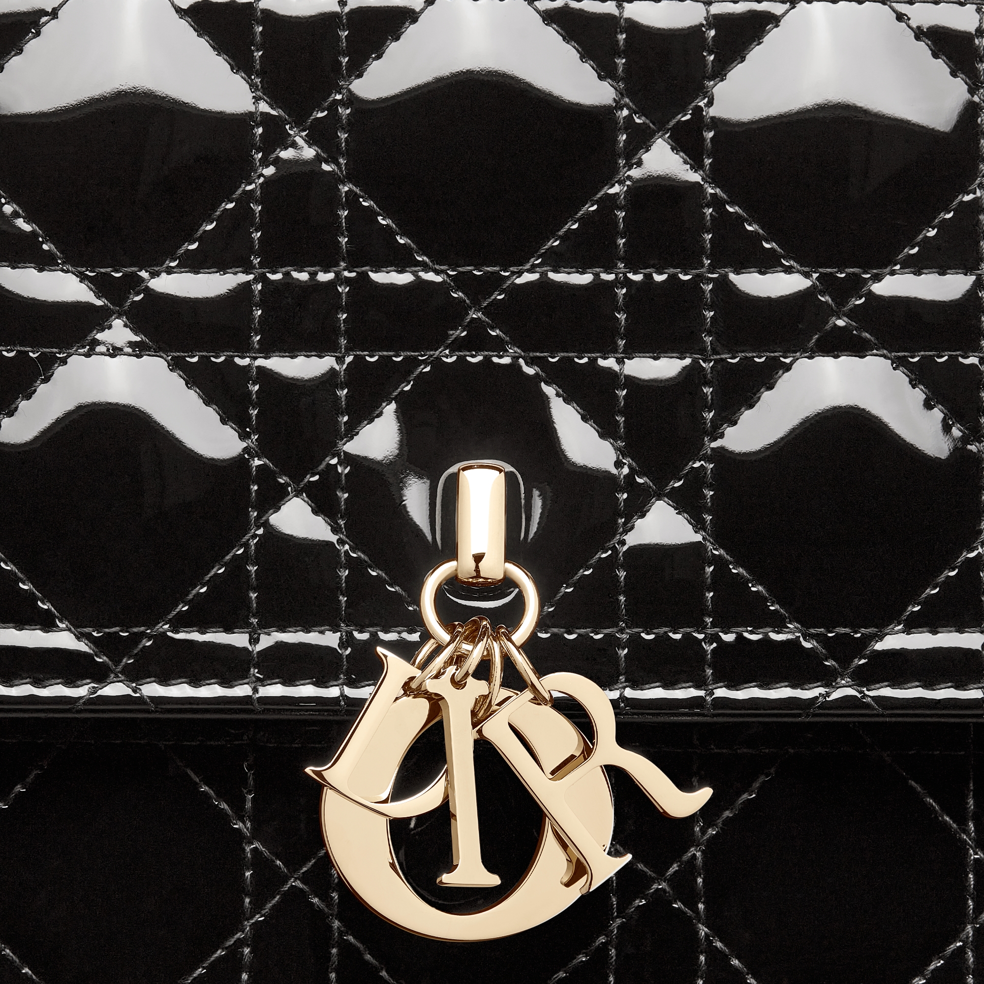 My Dior Top Handle 手袋 黑色漆皮牛皮革藤格纹 E09