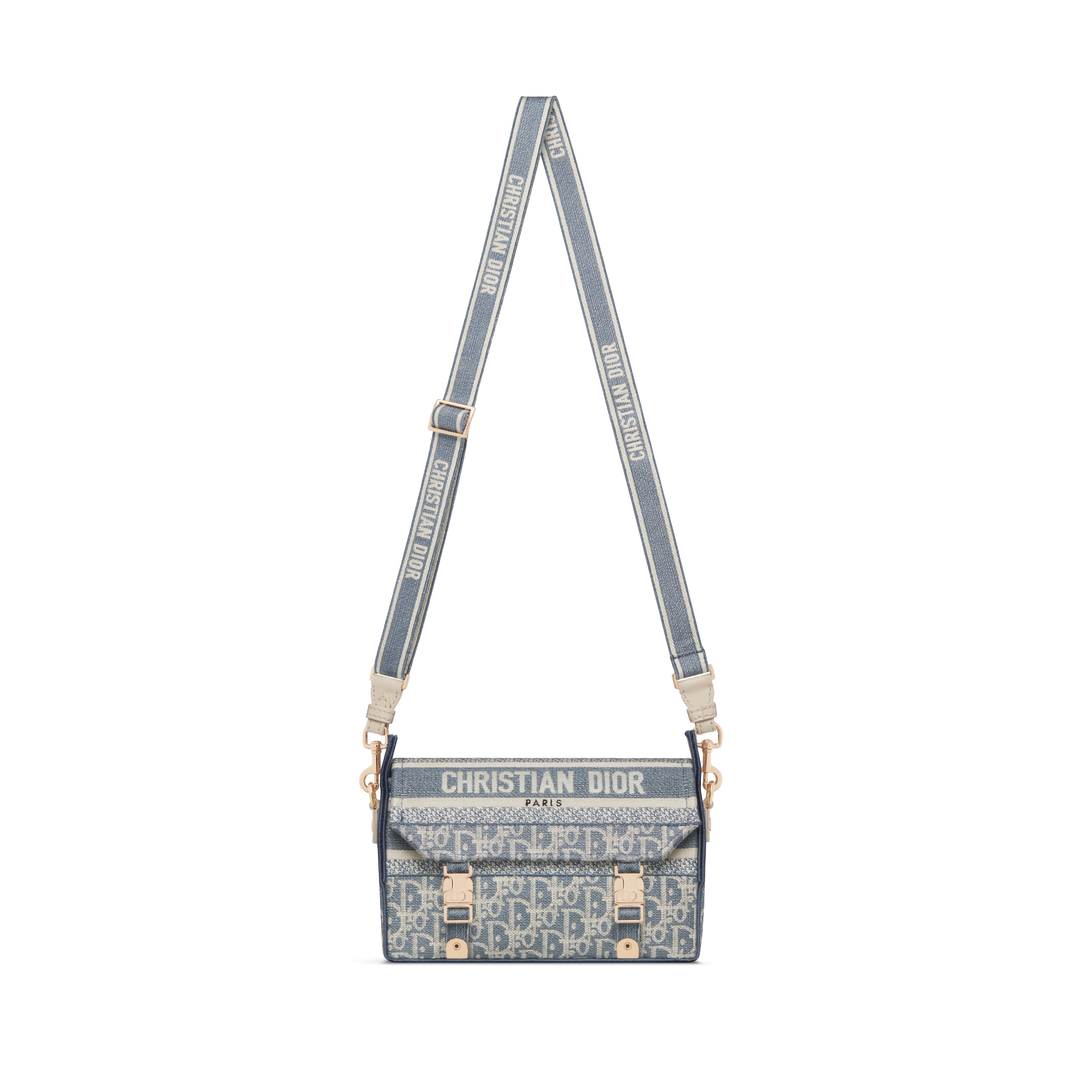 小号 Diorcamp 手袋 蓝色格纹布效果 Oblique 印花刺绣 E07