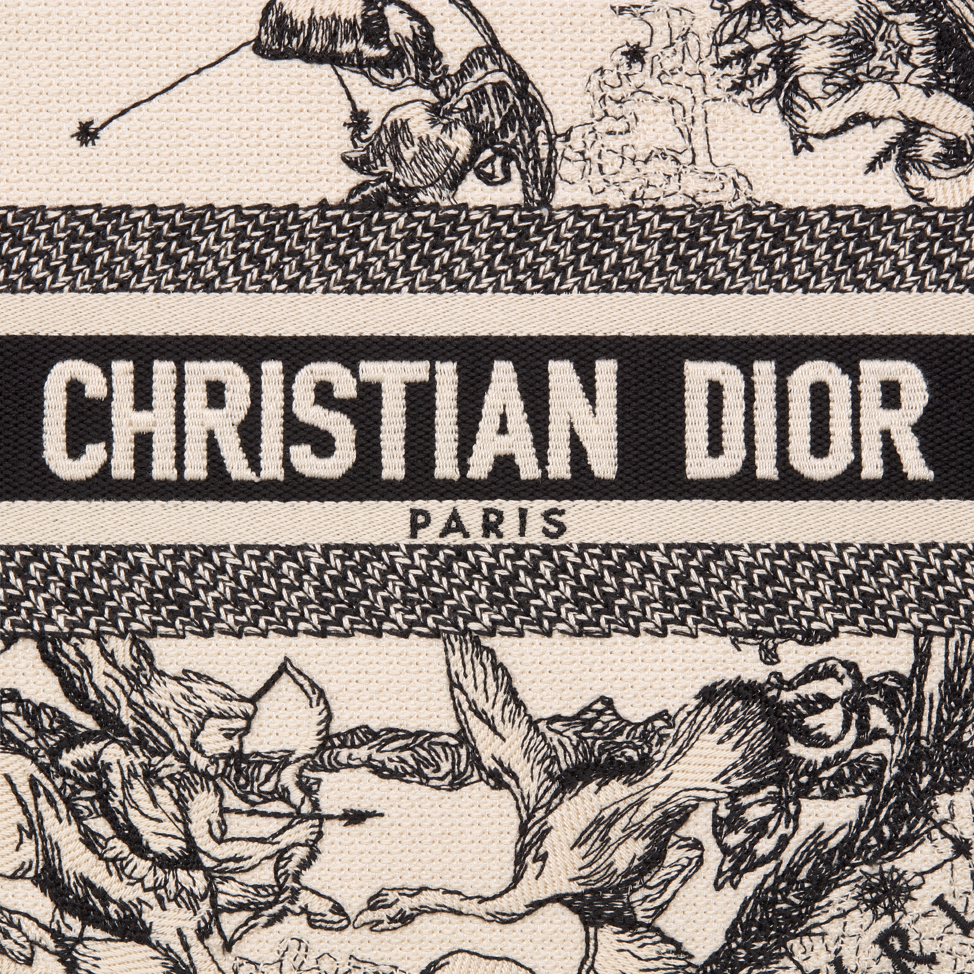 小号 Book Tote 手袋 奶白色和黑色 Zodiac 茹伊印花刺绣 (26.5 x 22 x 14 厘米) E09