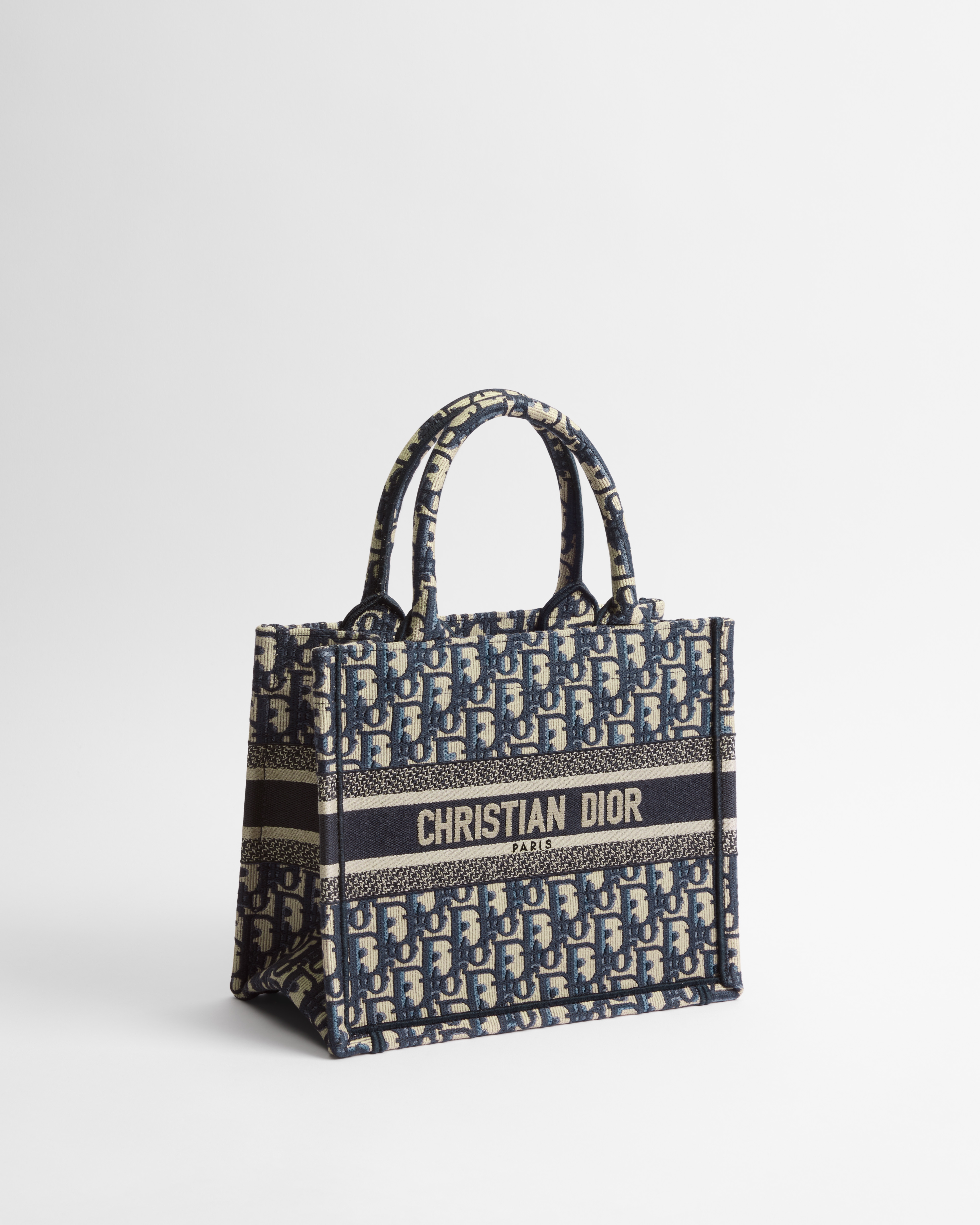 小号 Book Tote 手袋 米白色和蓝色 Oblique 印花面料（26.5 x 22 x 14 厘米） E02