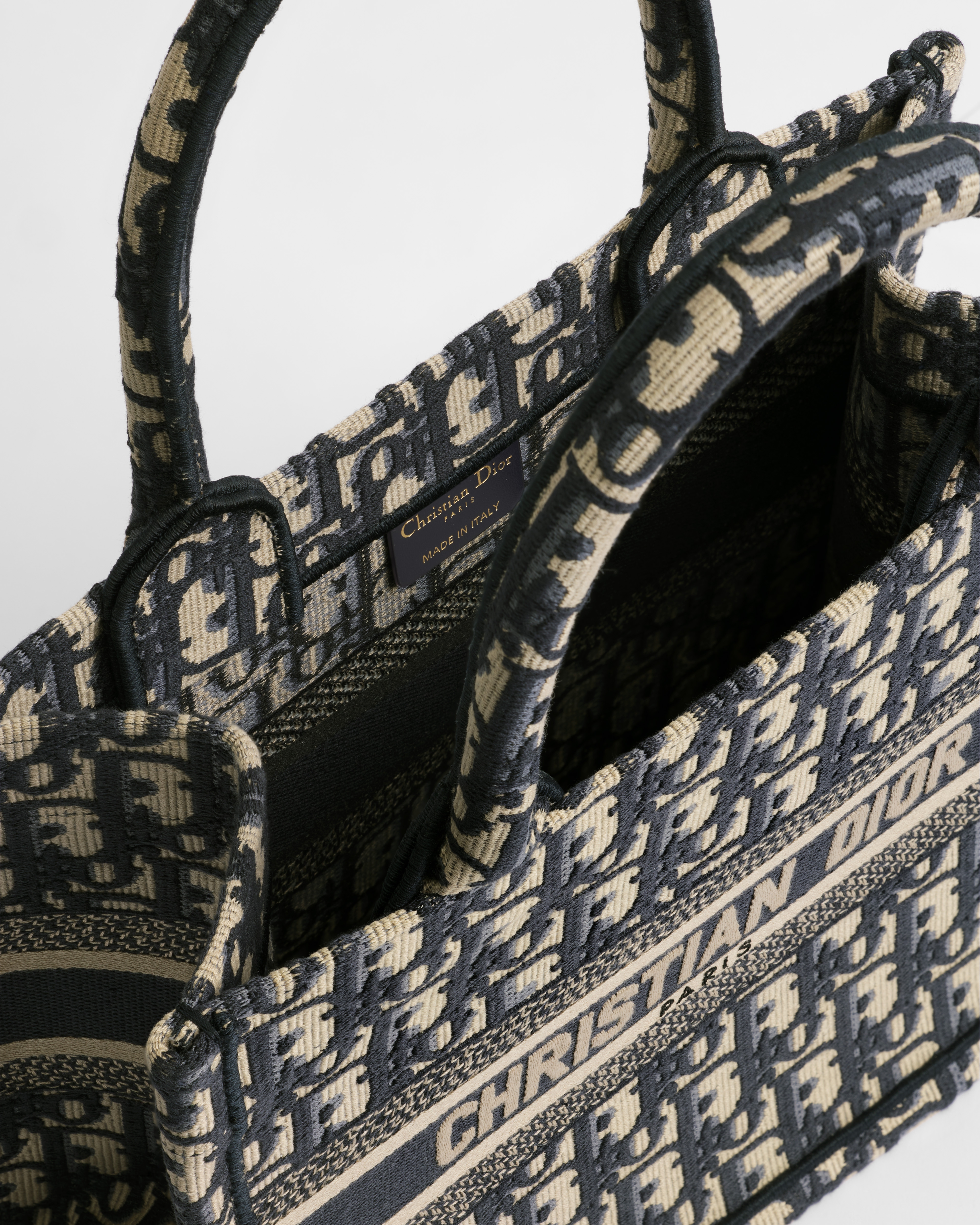 小号 Book Tote 手袋 米白色和蓝色 Oblique 印花面料（26.5 x 22 x 14 厘米） E06