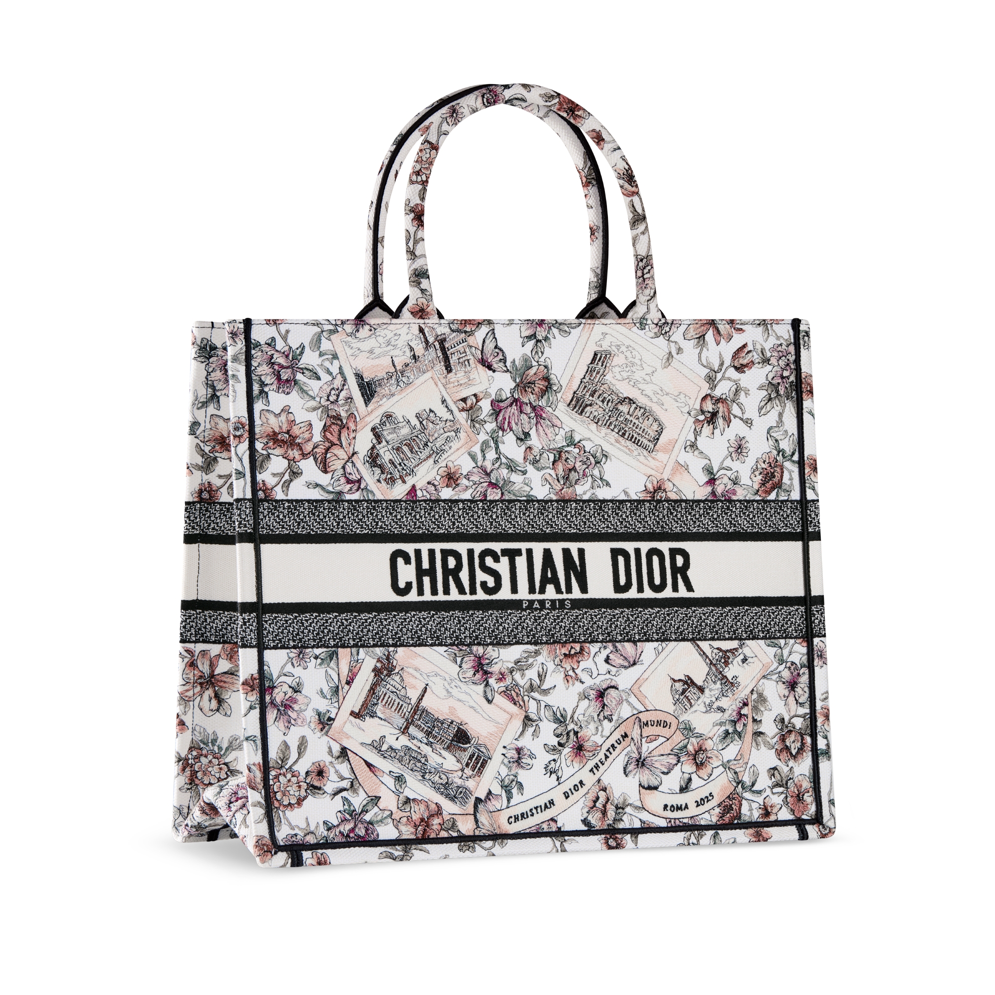 大号 Book Tote 手袋 粉色 Souvenir de Rome 图案刺绣（42 x 35 x 18.5 厘米） E03