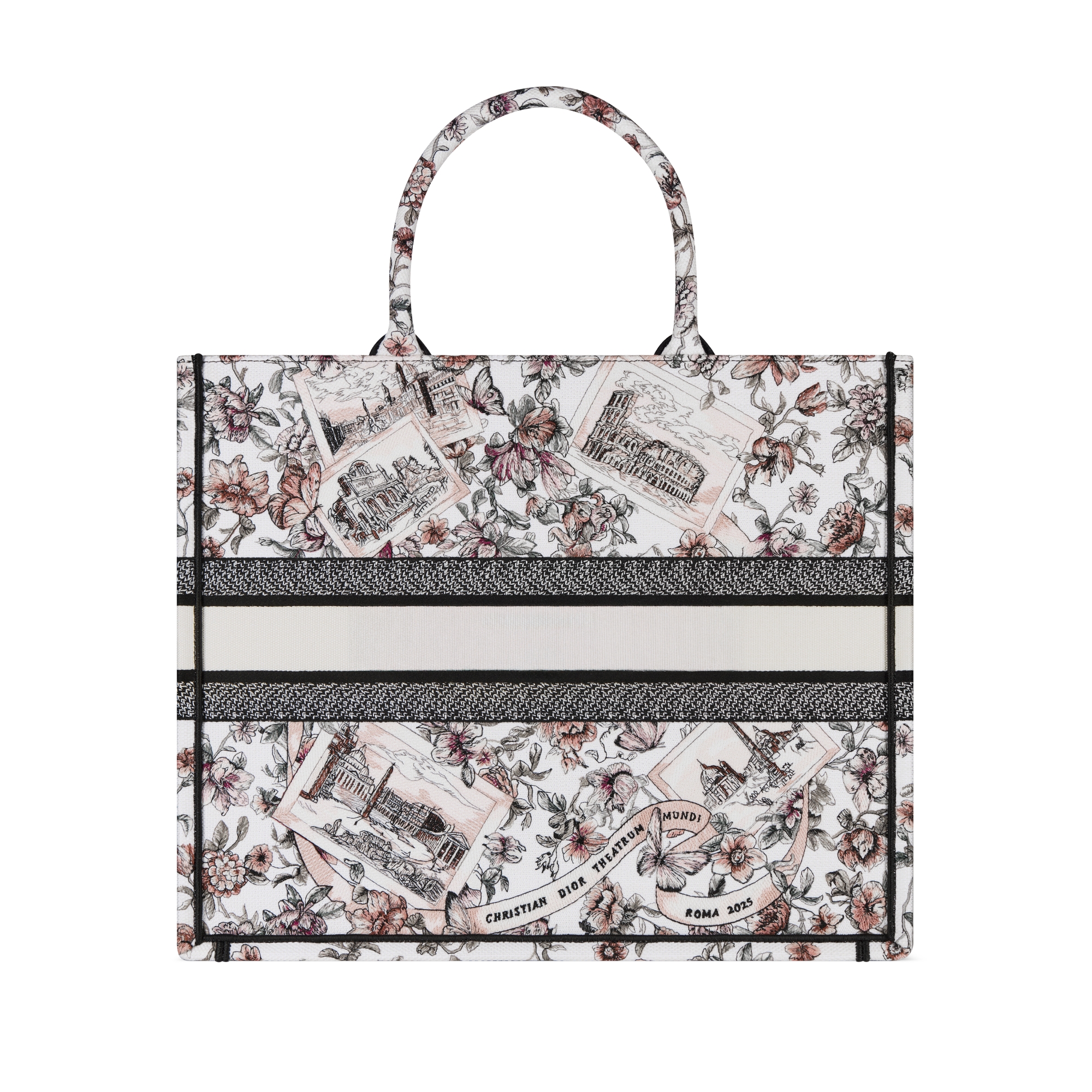 大号 Book Tote 手袋 粉色 Souvenir de Rome 图案刺绣（42 x 35 x 18.5 厘米） E08